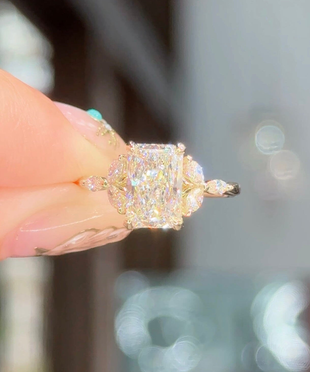 2.00ct D-VVS2 Radiant Lab Diamond Amber Engagement Rings Princess Bride Diamonds 
