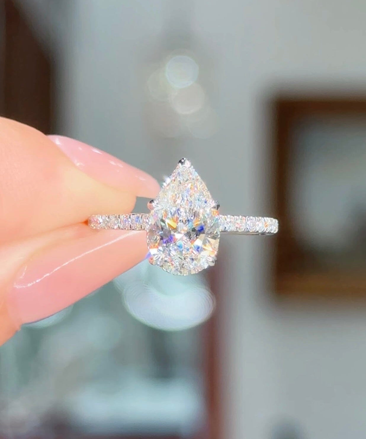 2.00ct E-VVS2 Pear Lab Diamond Stella Engagement Rings Princess Bride Diamonds 