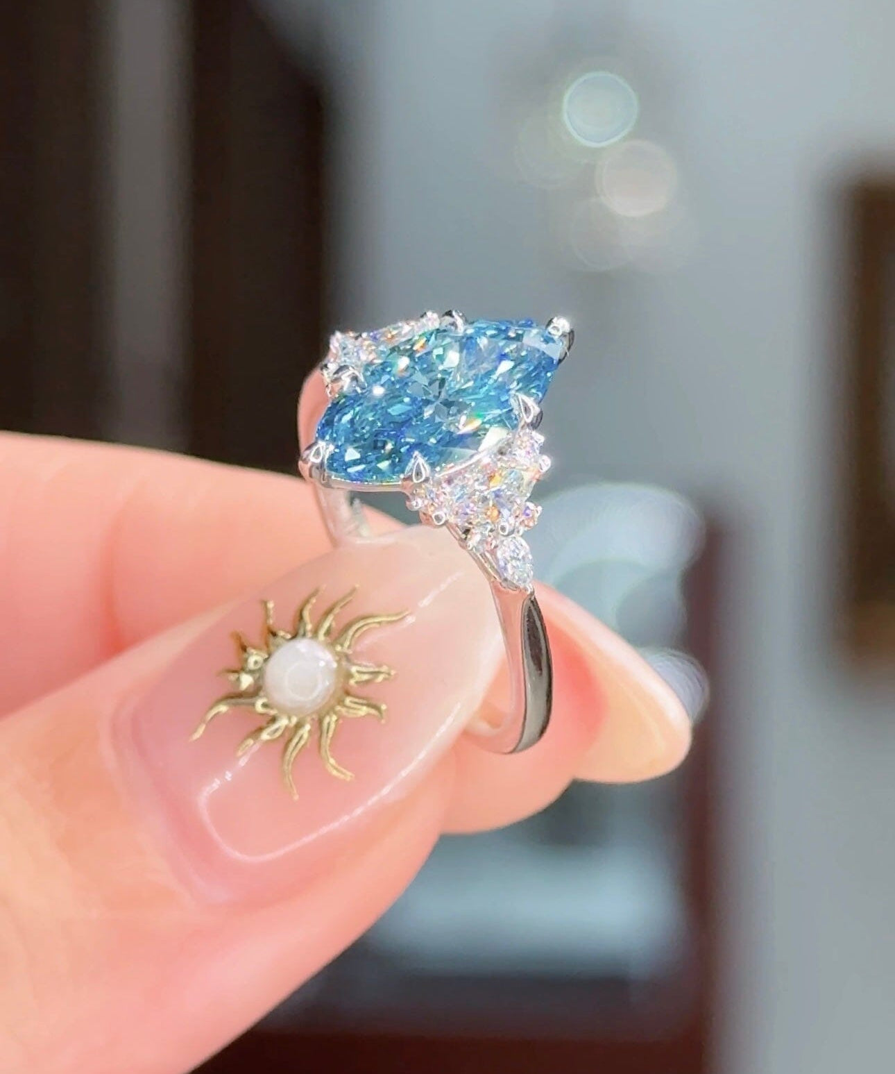 2.00ct Fancy Vivid Blue-VS1 Marquise Lab Diamond Marissa Engagement Rings Princess Bride Diamonds 