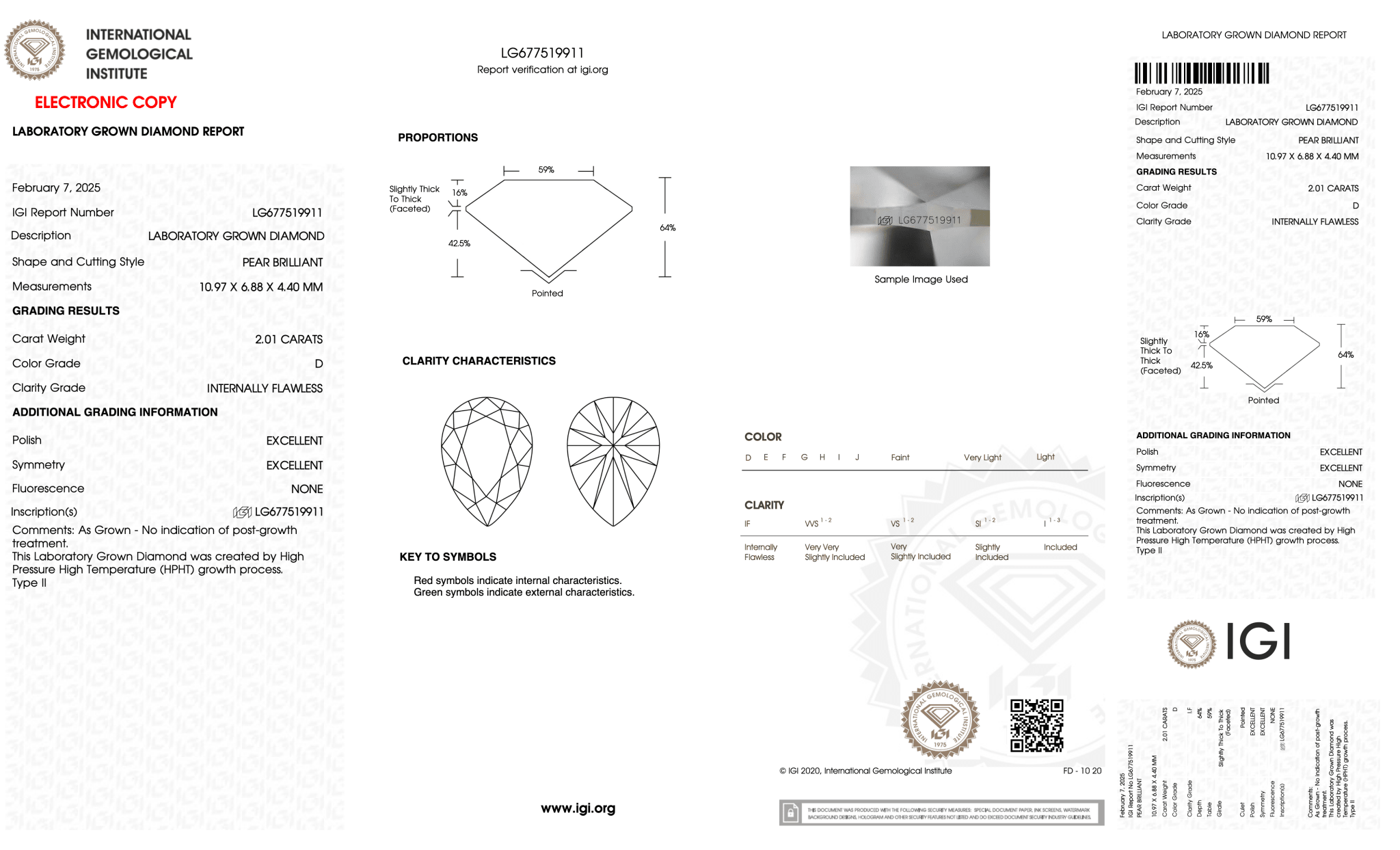 2.01 Carat D-IF Pear Lab Grown Diamond - IGI (128079) - PBD Loose Diamond