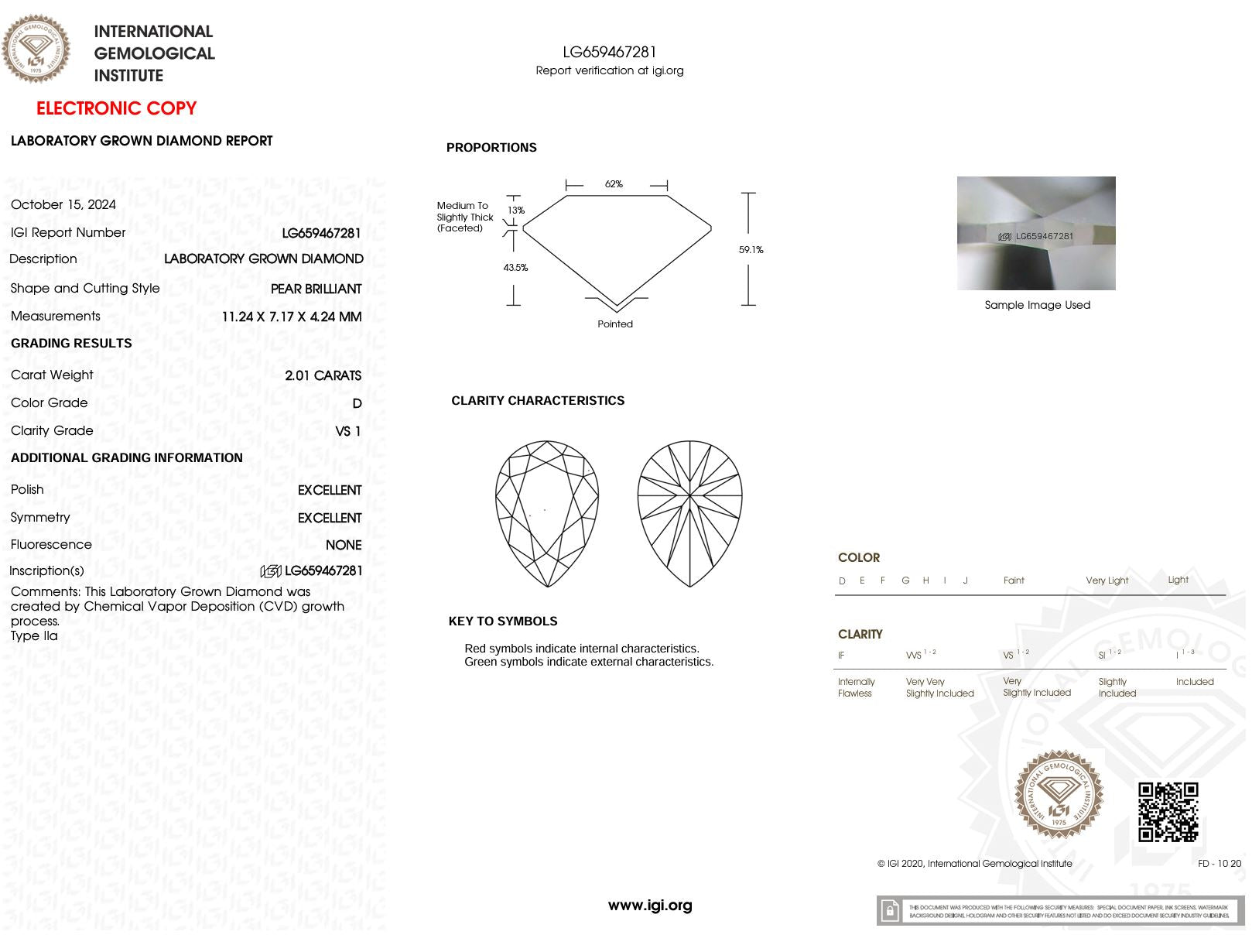 2.01 Carat D-VS1 Pear Lab Grown Diamond - IGI (#51296) Loose Diamond Princess Bride Diamonds 