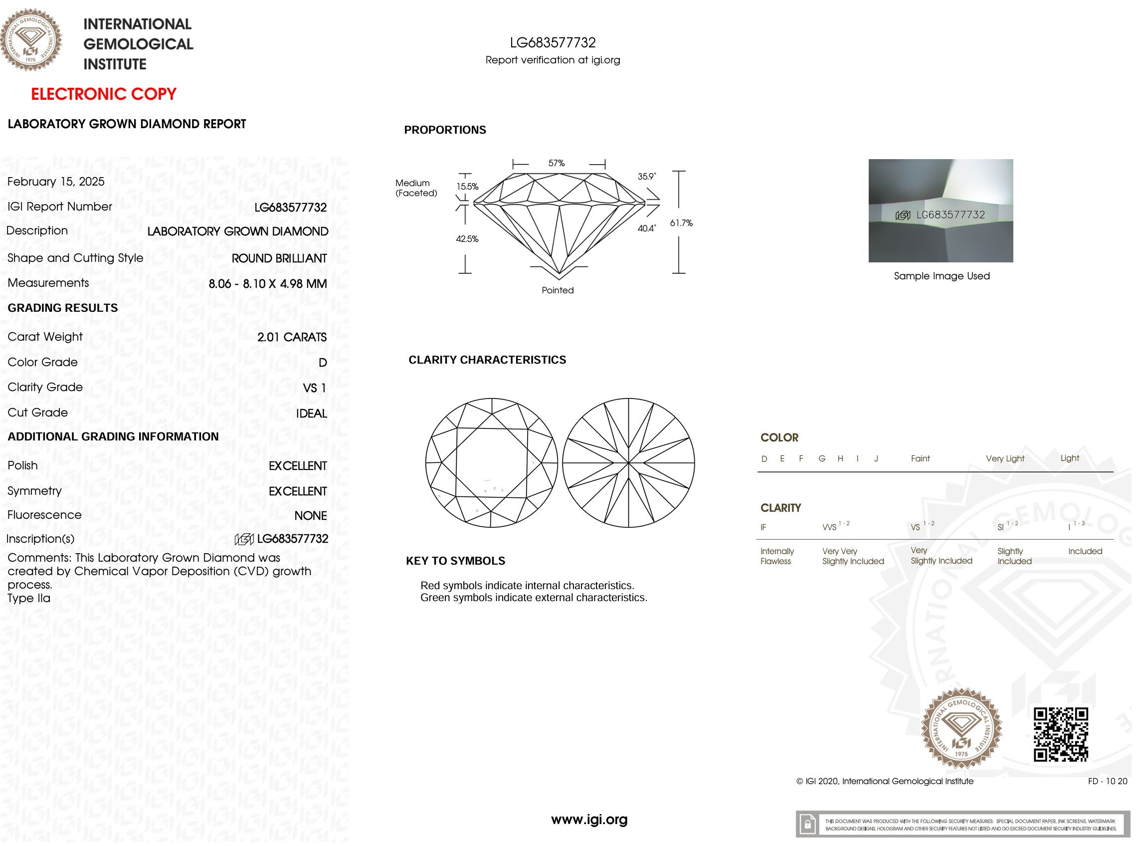 2.01 Carat D-VS1 Round Lab Grown Diamond - IGI (#53037) Loose Diamond Princess Bride Diamonds 