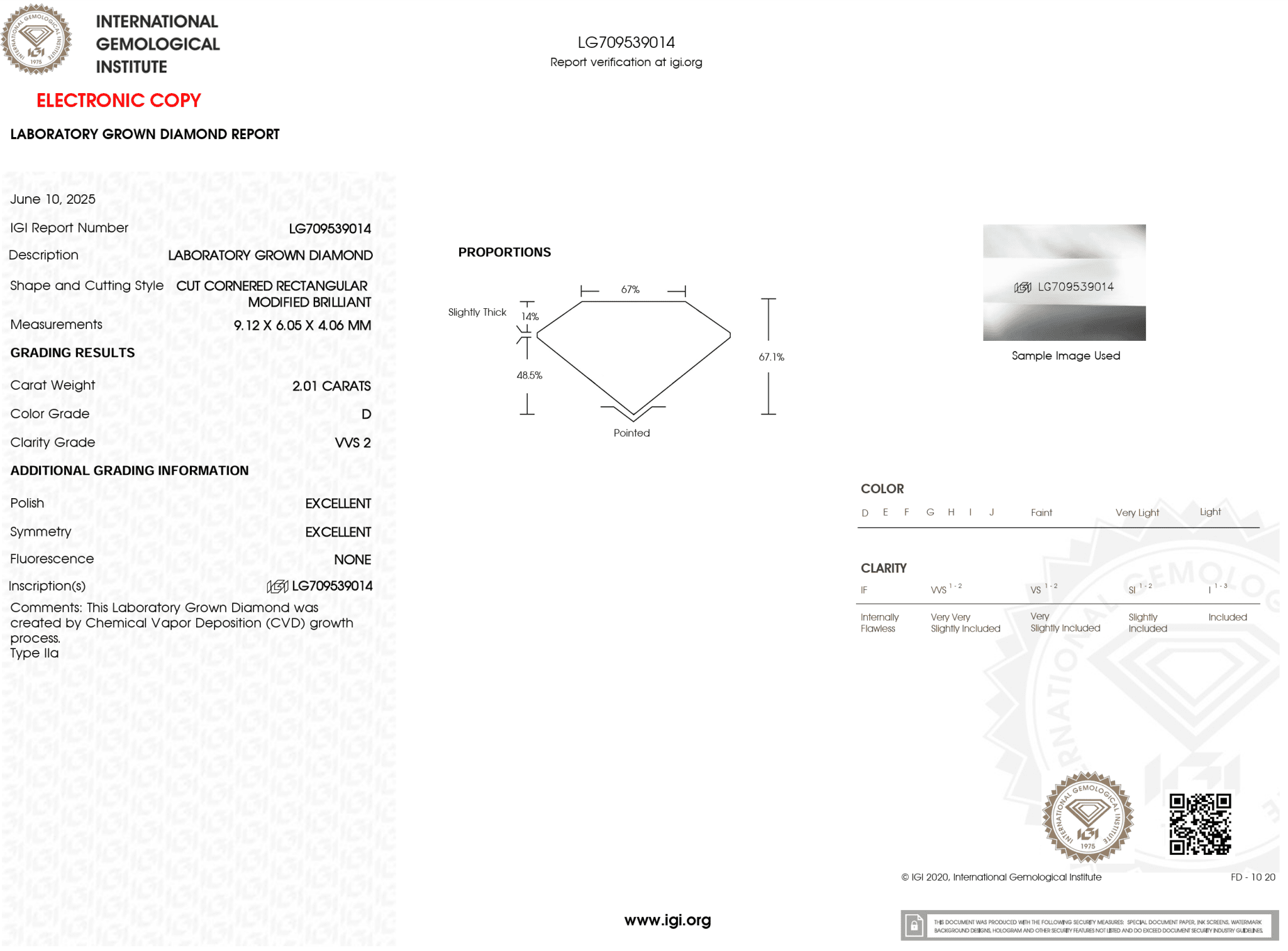 2.01 Carat D - VVS2 Radiant Lab Grown Diamond - IGI (121328) - PBD Loose Diamond