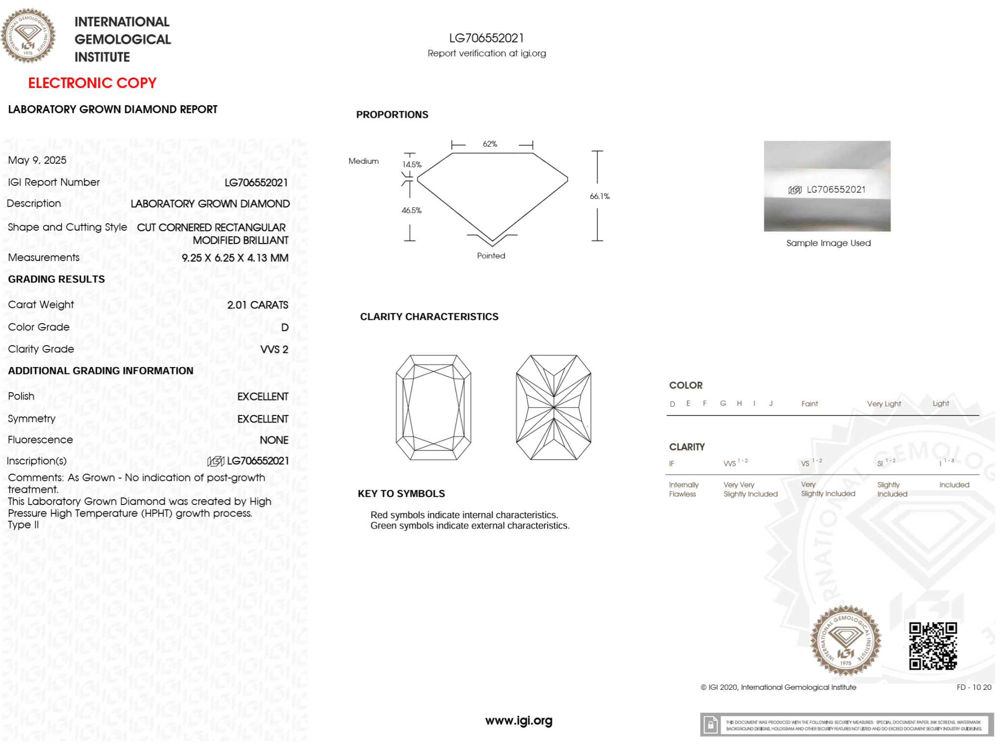 2.01 Carat D - VVS2 Radiant Lab Grown Diamond - IGI (126278) - PBD Loose Diamond