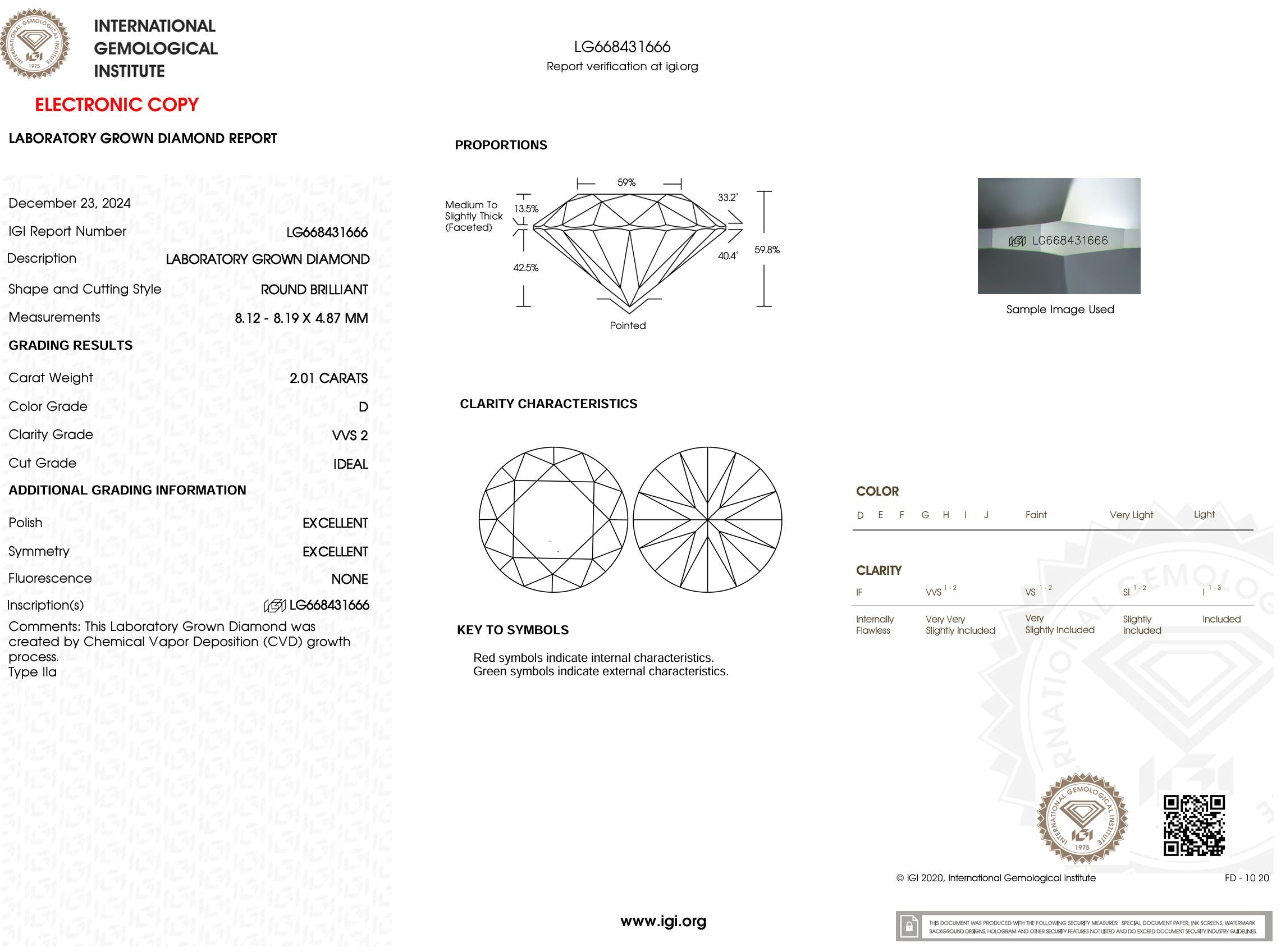 2.01 Carat D-VVS2 Round Lab Grown Diamond - IGI (#52193) Loose Diamond Princess Bride Diamonds 