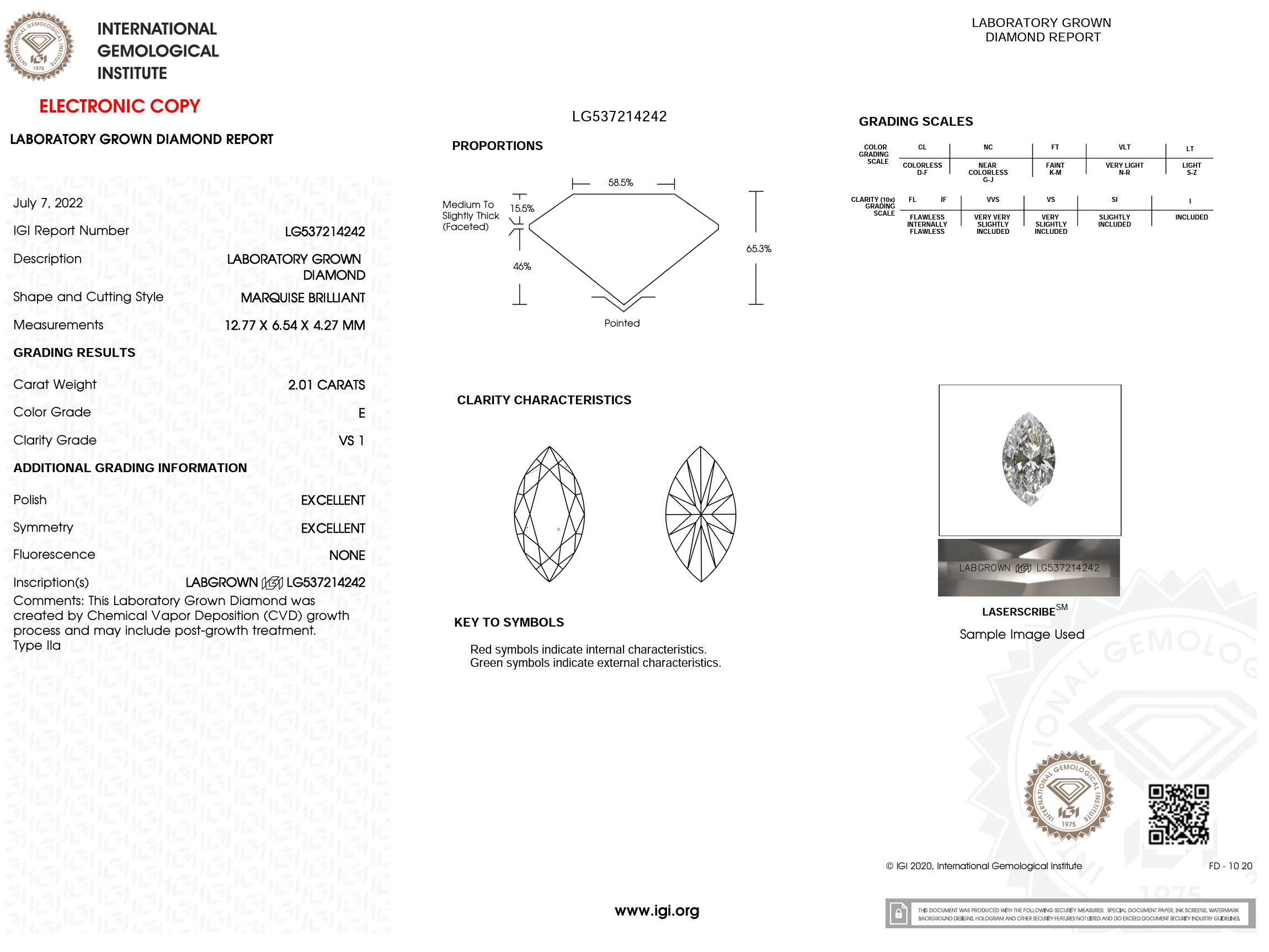 2.01 Carat E-VS1 Marquise Lab Grown Diamond - IGI (#5120) Loose Diamond Princess Bride Diamonds 