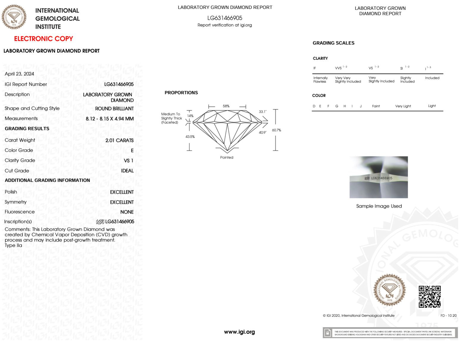 2.01 Carat E-VS1 Round Lab Grown Diamond - IGI (#50004) Loose Diamond Princess Bride Diamonds 