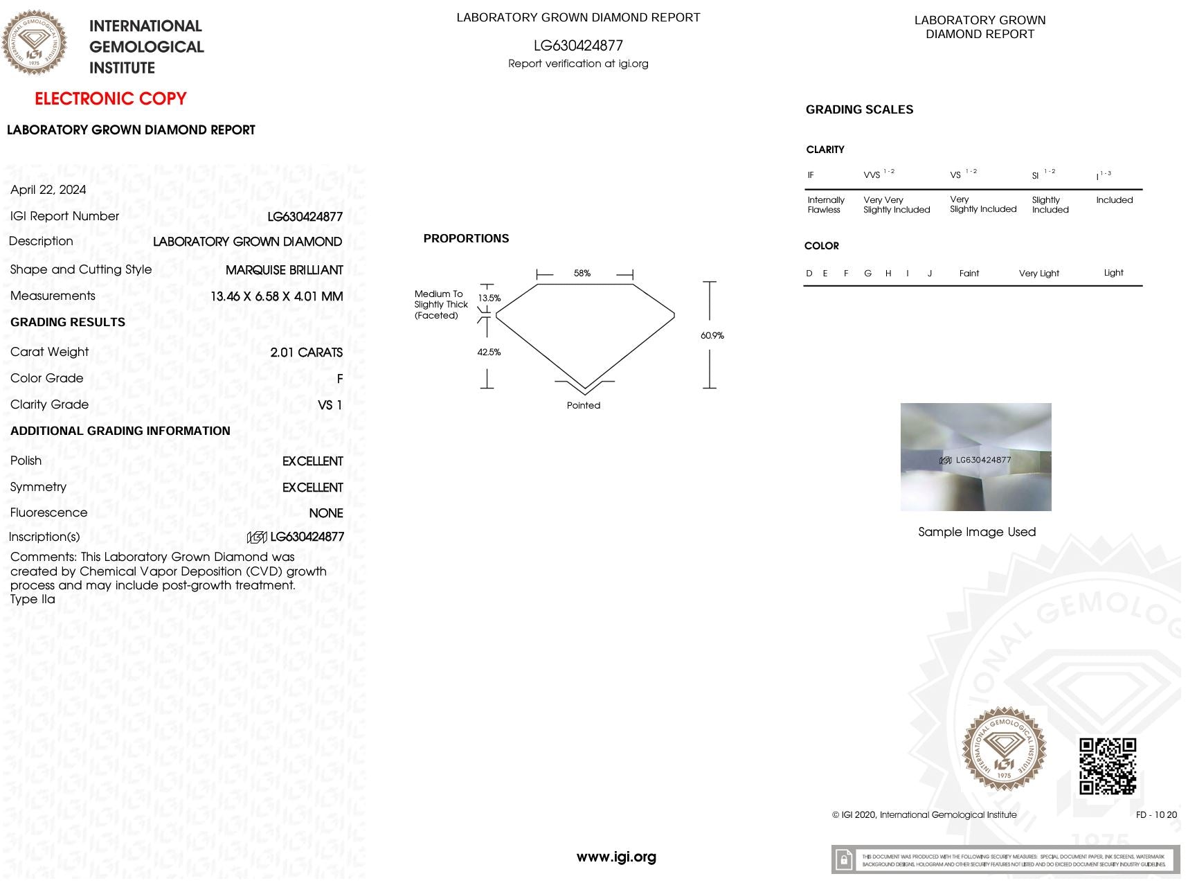 2.01 Carat F-VS1 Marquise Lab Grown Diamond - IGI (#5645) Loose Diamond Princess Bride Diamonds 