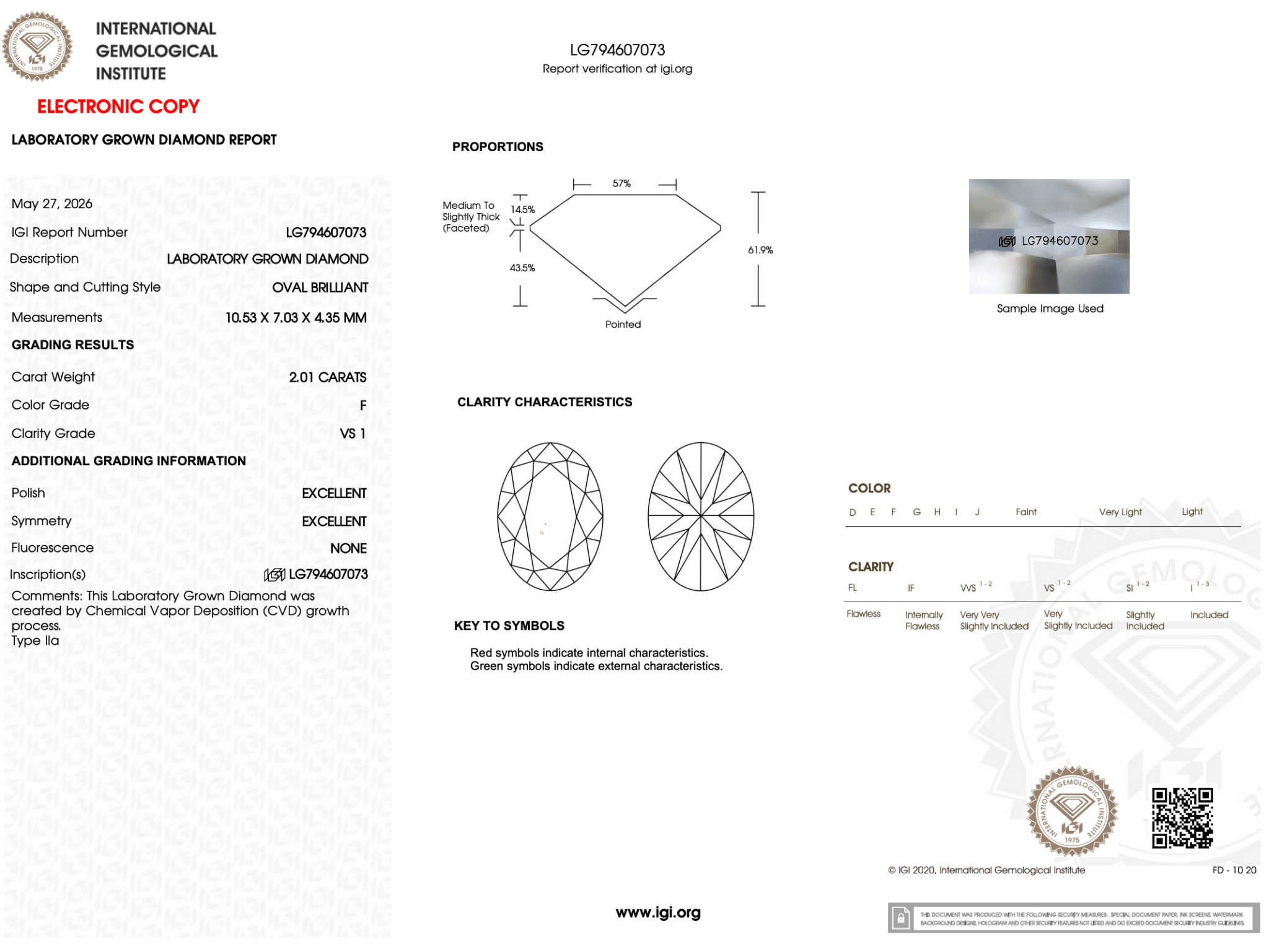2.01 Carat F-VS1 Oval Lab Grown Diamond - IGI (126784) - PBD Loose Diamond