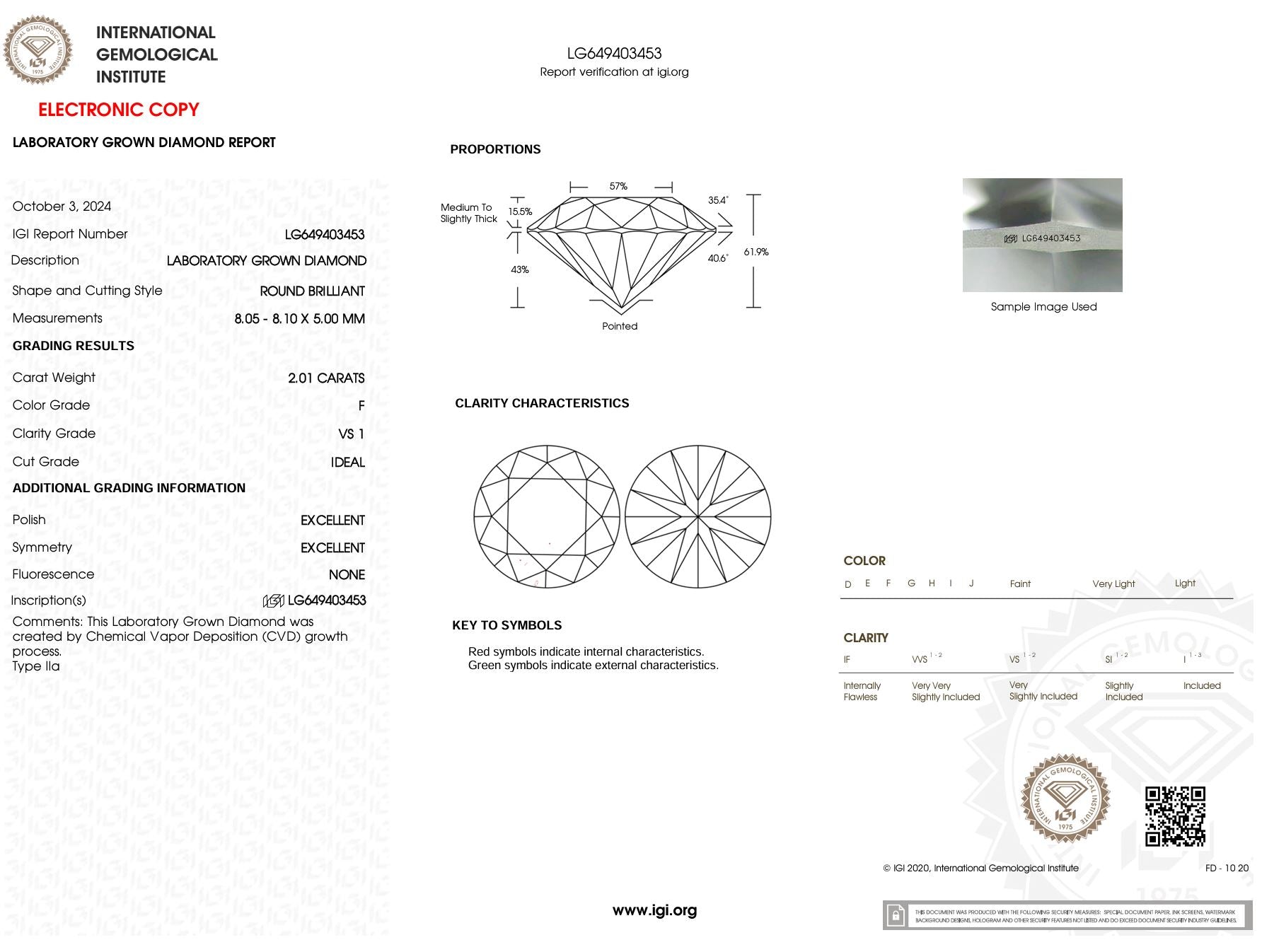 2.01 Carat F-VS1 Round Lab Grown Diamond - IGI (#50986) Loose Diamond Princess Bride Diamonds 