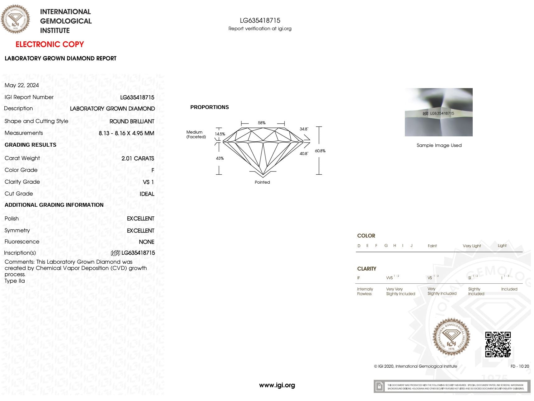 2.01 Carat F-VS1 Round Lab Grown Diamond - IGI (#5616) Loose Diamond Princess Bride Diamonds 