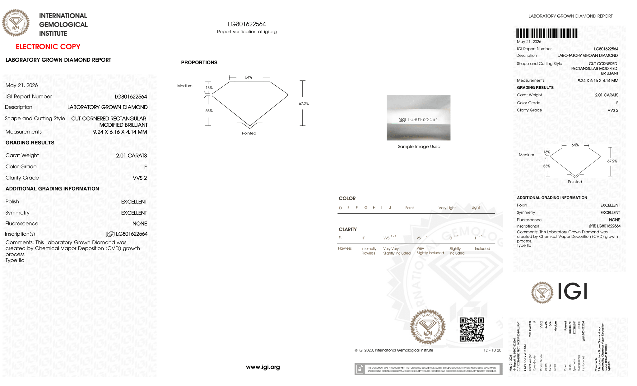 2.01 Carat F-VVS2 Radiant Lab Grown Diamond - IGI (127292) - PBD Loose Diamond