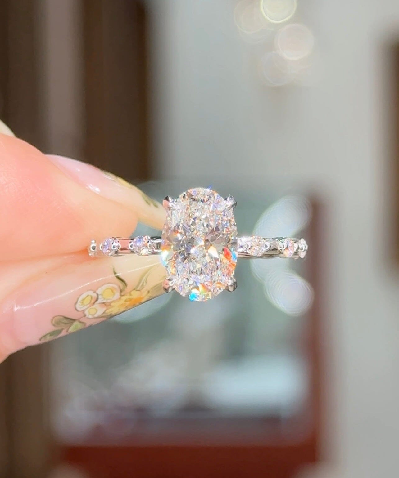 2.01ct D-VS1 Oval Lab Diamond Daisy Engagement Rings Princess Bride Diamonds 