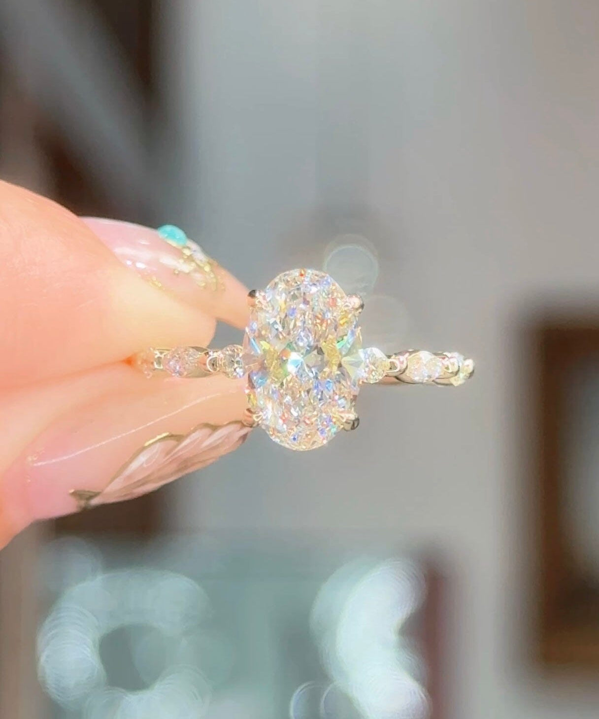2.01ct E-VS1 Oval Lab Diamond Rei Engagement Rings Princess Bride Diamonds 