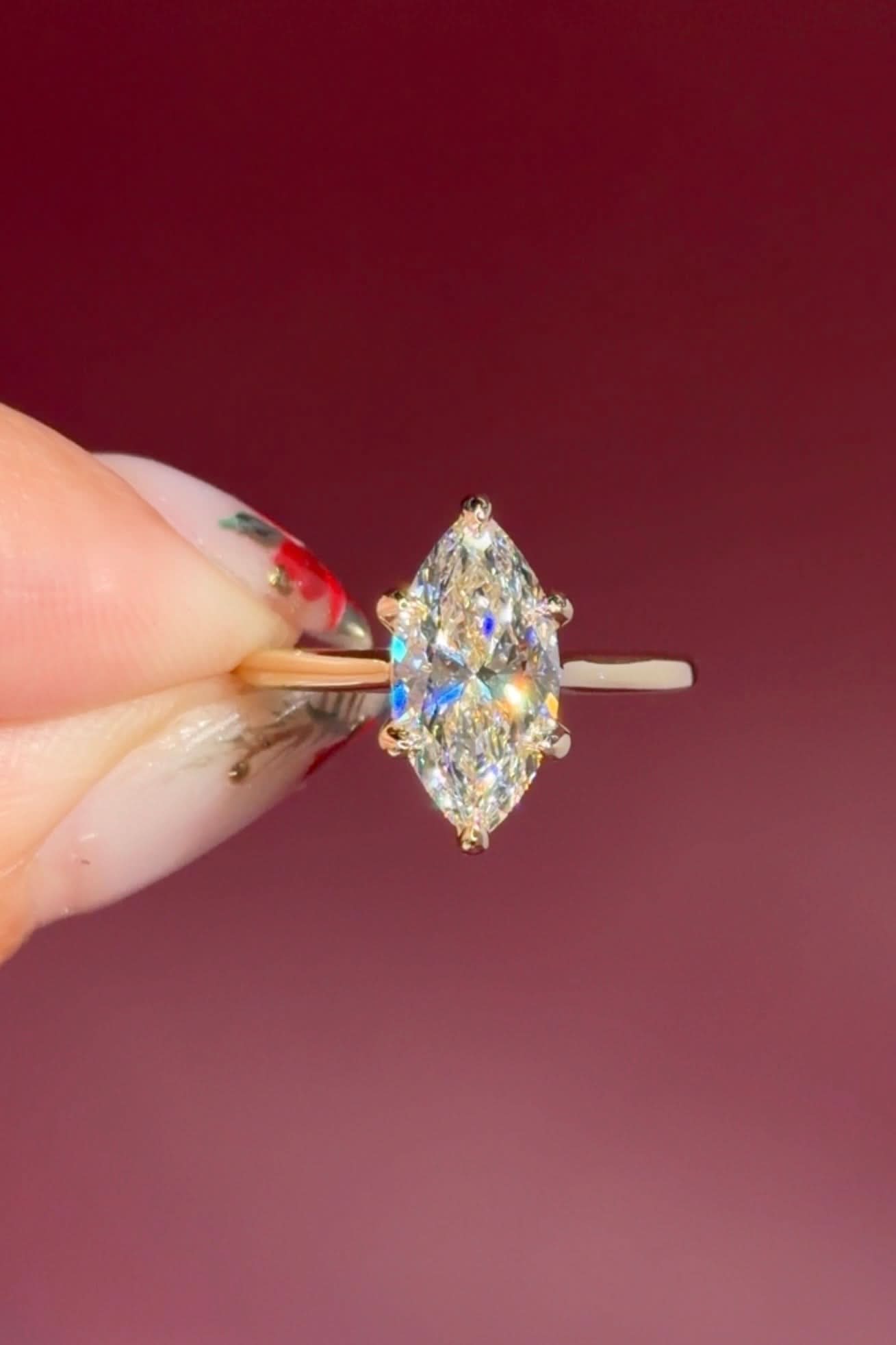 2.01ct F - VVS2 Marquise Lab Diamond Leah Cathedral - PBD Engagement Rings