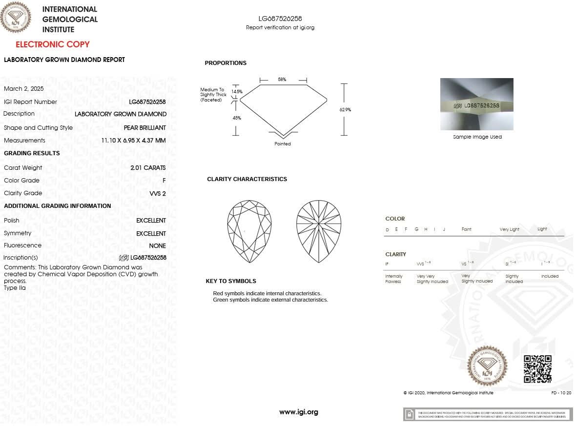 2.01ct F - VVS2 Pear Lab Diamond Sarah - PBD Engagement Rings