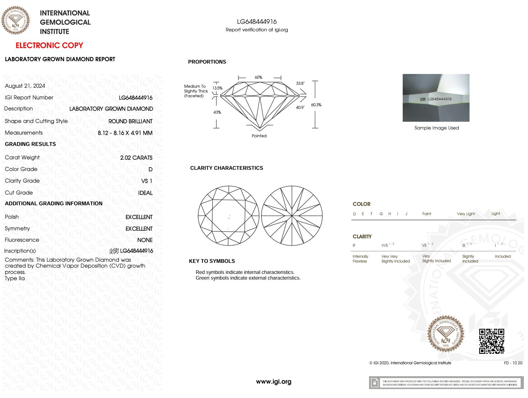 2.02 Carat D-VS1 Round Lab Grown Diamond - IGI (#50227) Loose Diamond Princess Bride Diamonds 