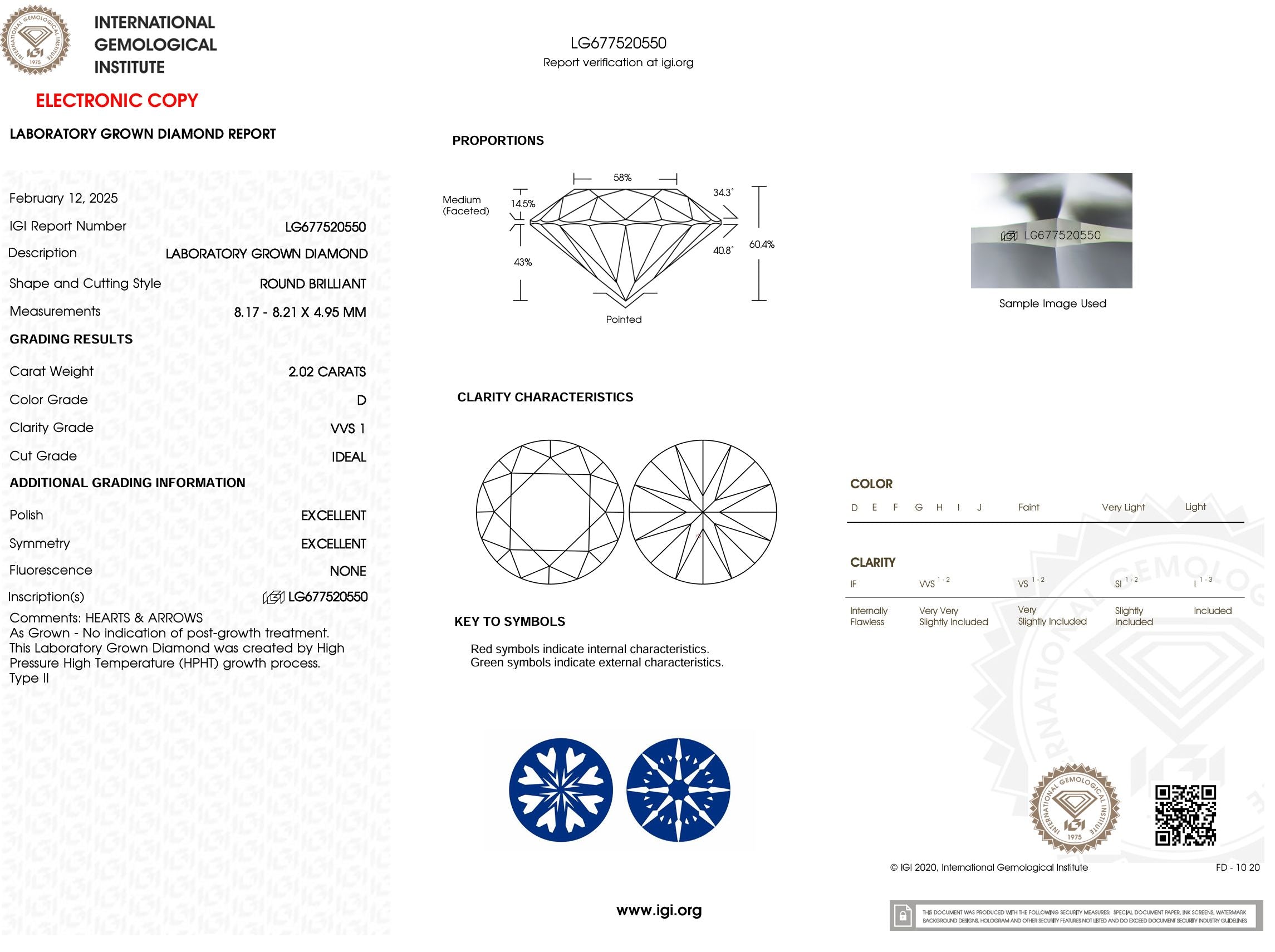 2.02 Carat D-VVS1 H&A Round Lab Grown Diamond - IGI (#53480) Loose Diamond Princess Bride Diamonds 