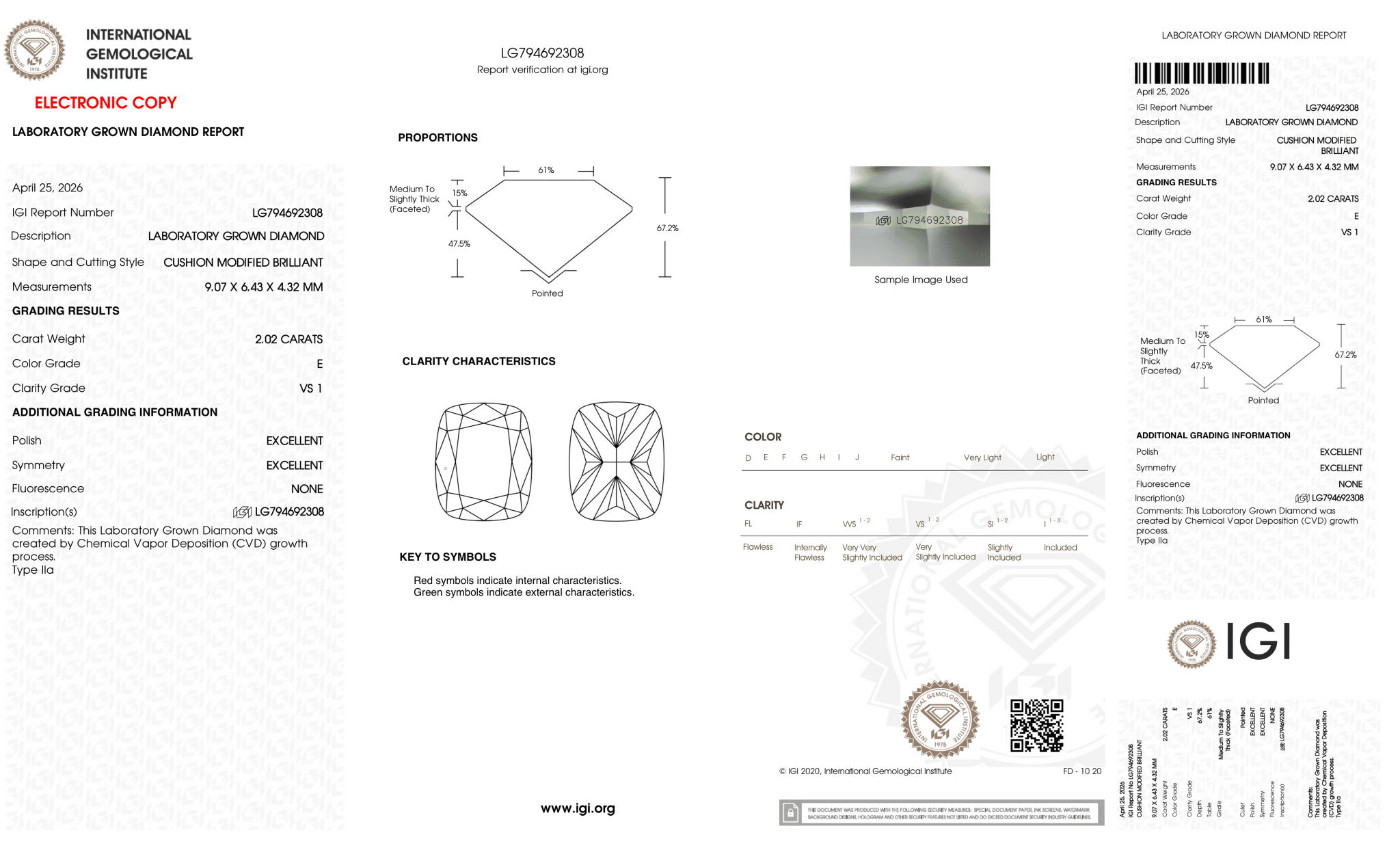 2.02 Carat E-VS1 Elongated Cushion Lab Grown Diamond - IGI (127403) - PBD Loose Diamond