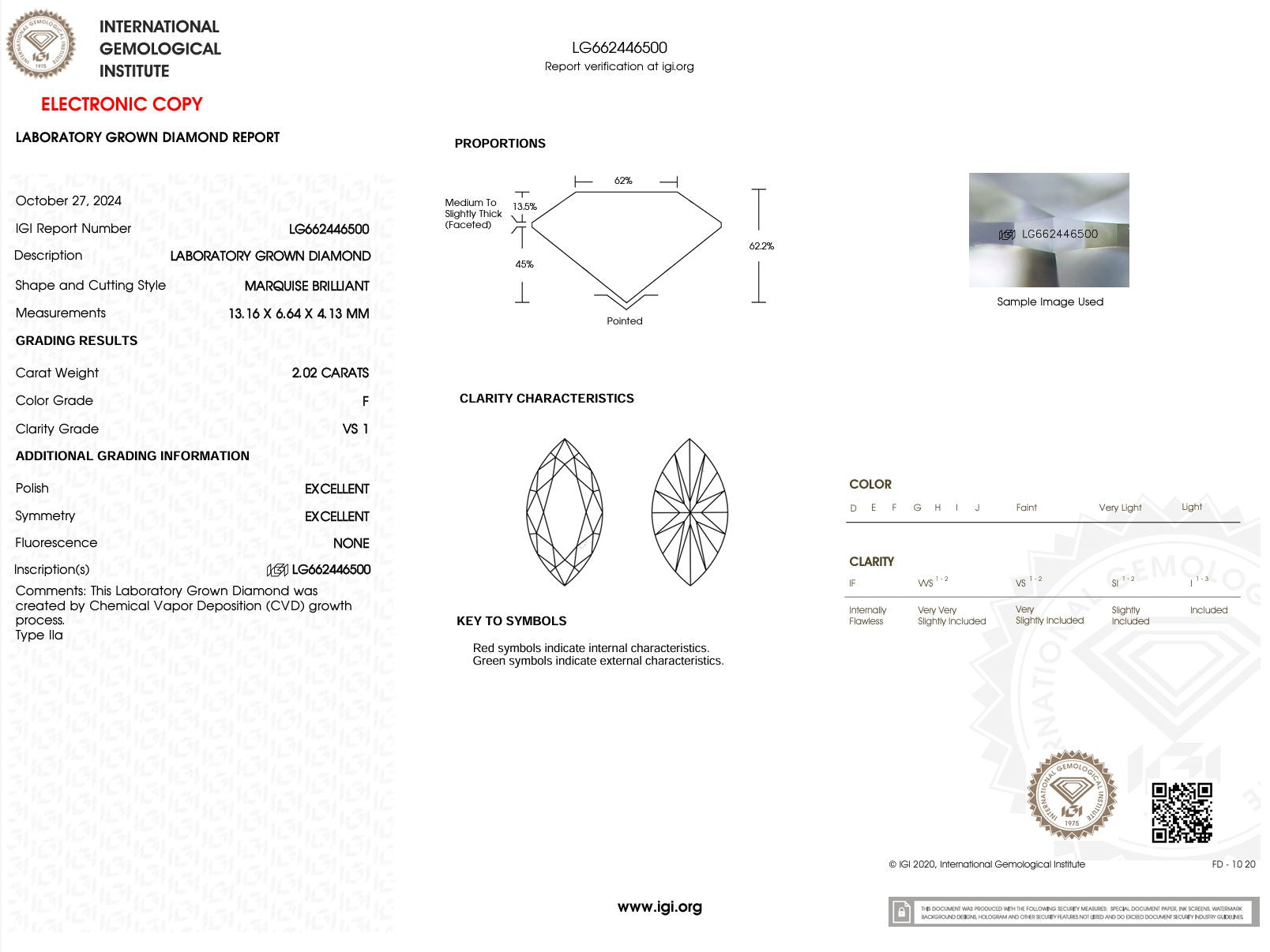 2.02 Carat F-VS1 Marquise Lab Grown Diamond - IGI (#51487) Loose Diamond Princess Bride Diamonds 