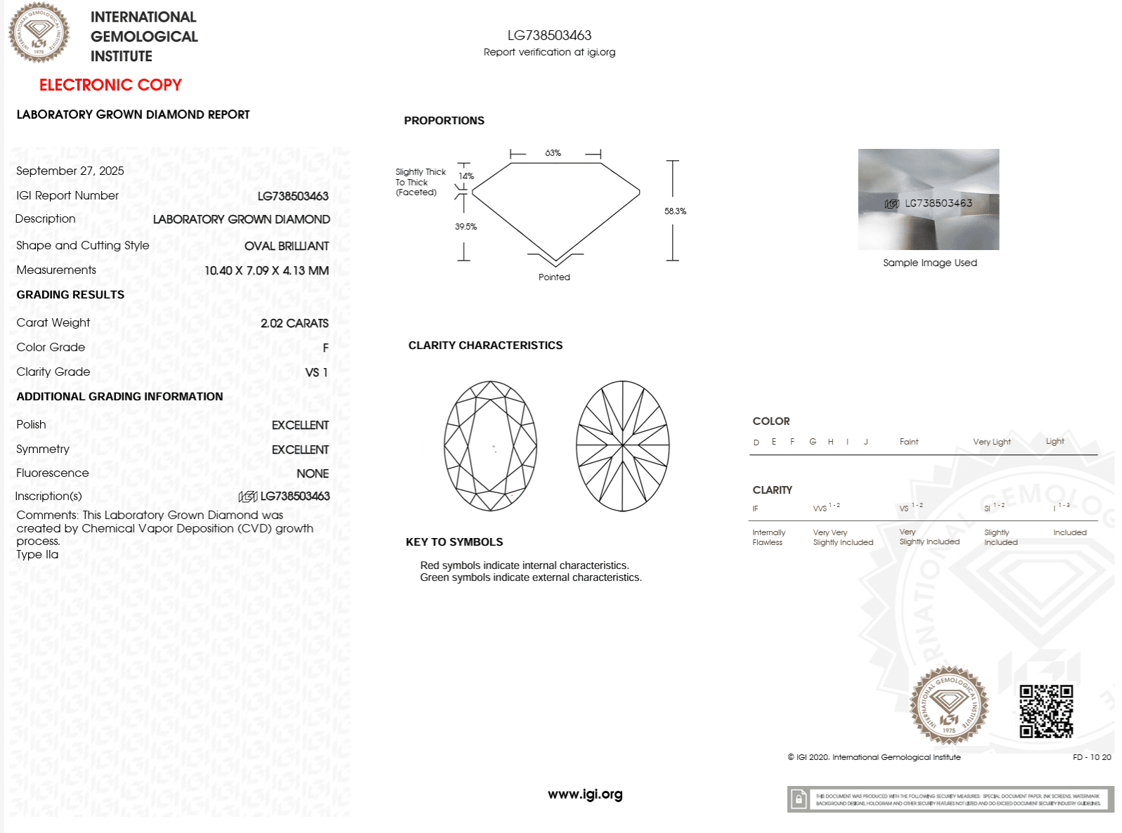 2.02 Carat F - VS1 Oval Lab Grown Diamond - IGI (122567) - PBD Loose Diamond