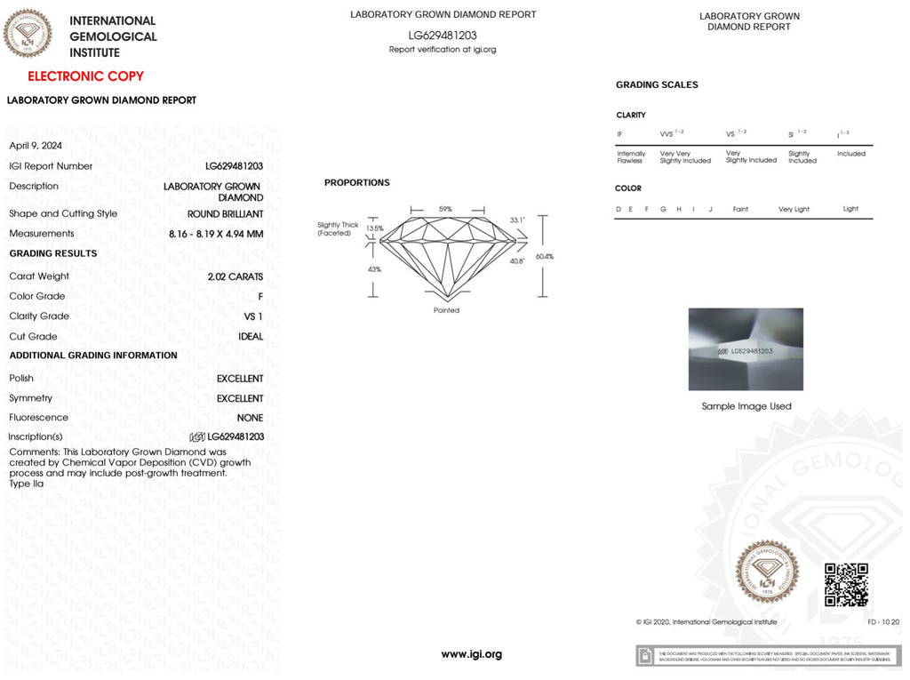 2.02 Carat F-VS1 Round Lab Grown Diamond - IGI (#50002) Loose Diamond Princess Bride Diamonds 