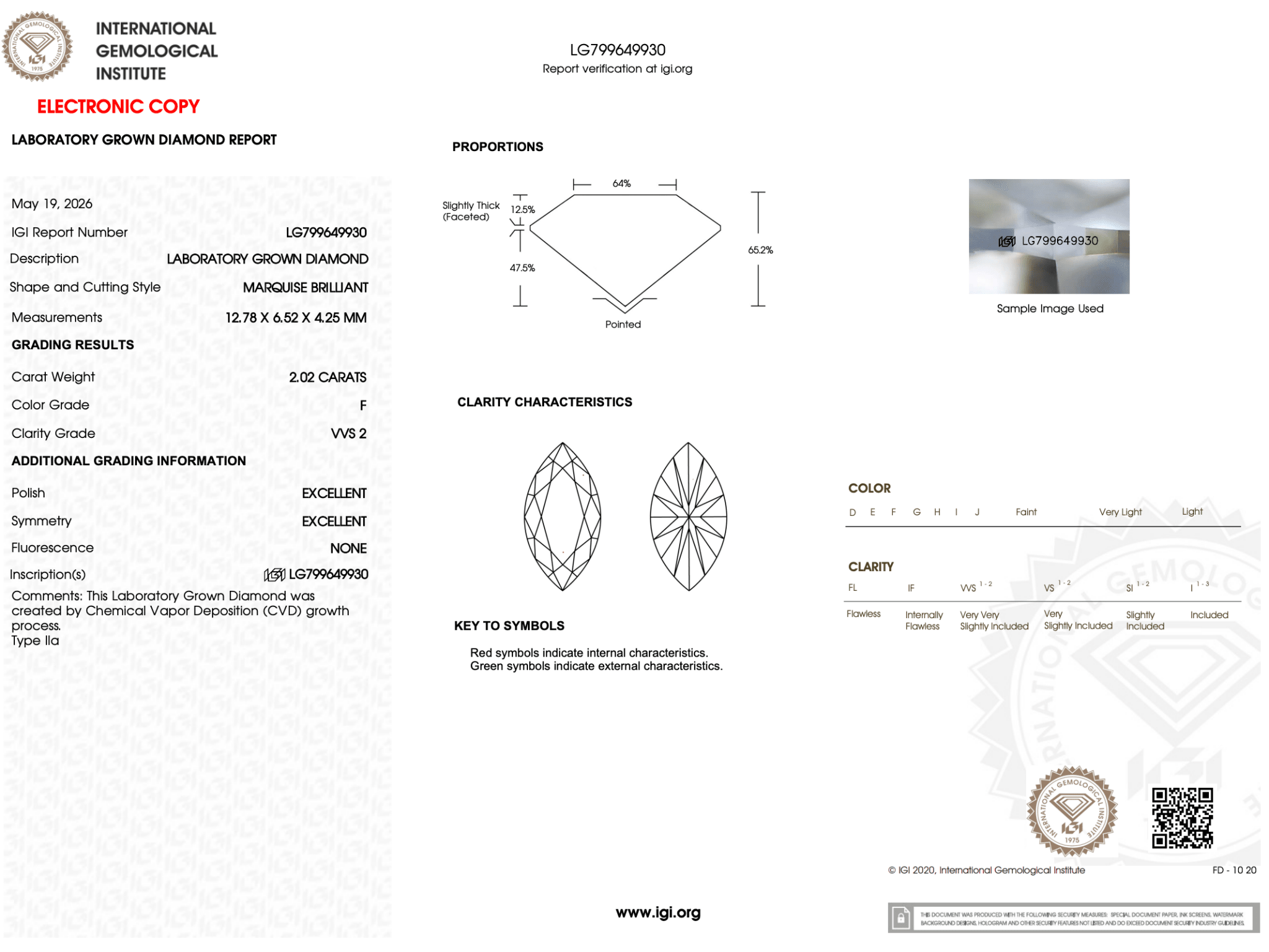 2.02 Carat F-VVS2 Marquise Lab Grown Diamond - IGI (126763) - PBD Loose Diamond