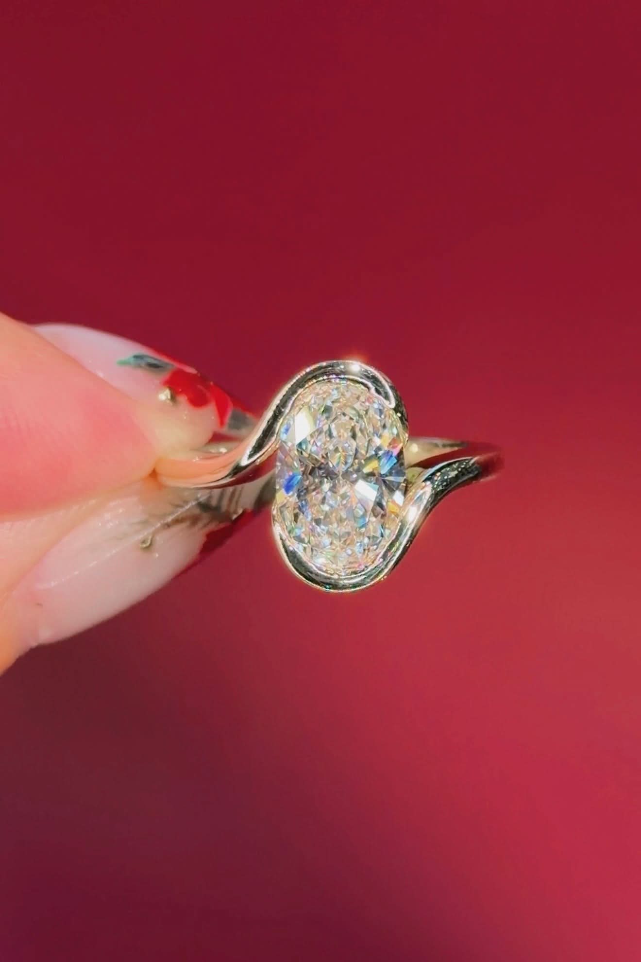 2.02ct D - VS1 Oval Lab Diamond Half Bezel - PBD Engagement Rings