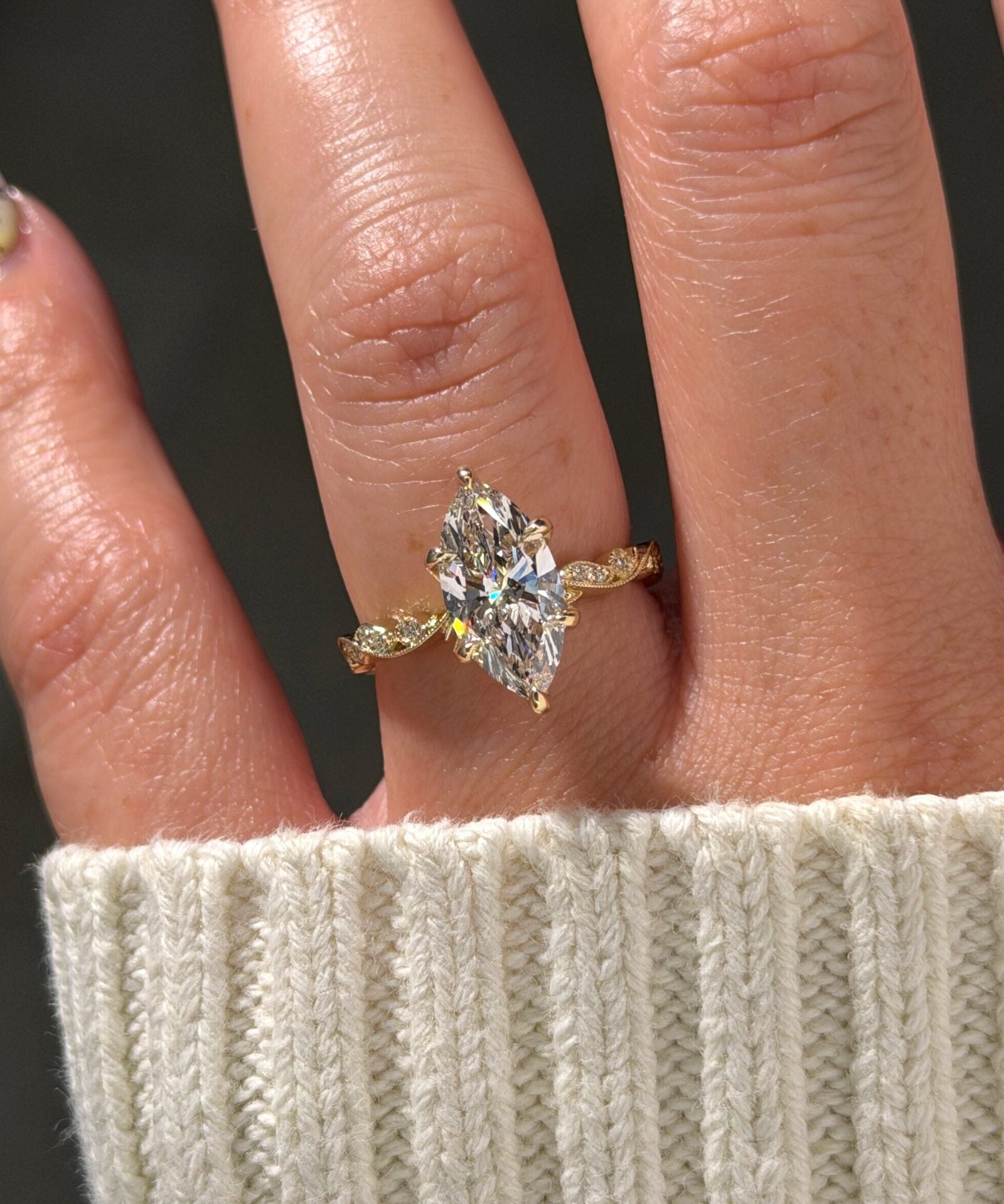 2.02ct E-VVS2 Marquise Lab Diamond Rosette - PBD Engagement Rings