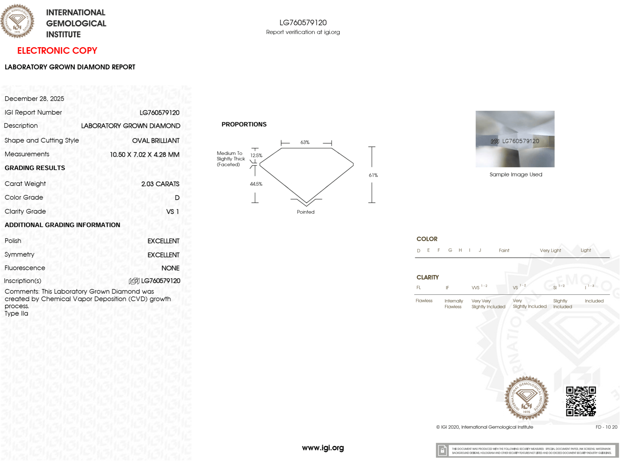 2.03 Carat D - VS1 Oval Lab Grown Diamond - IGI (124194) - PBD Loose Diamond