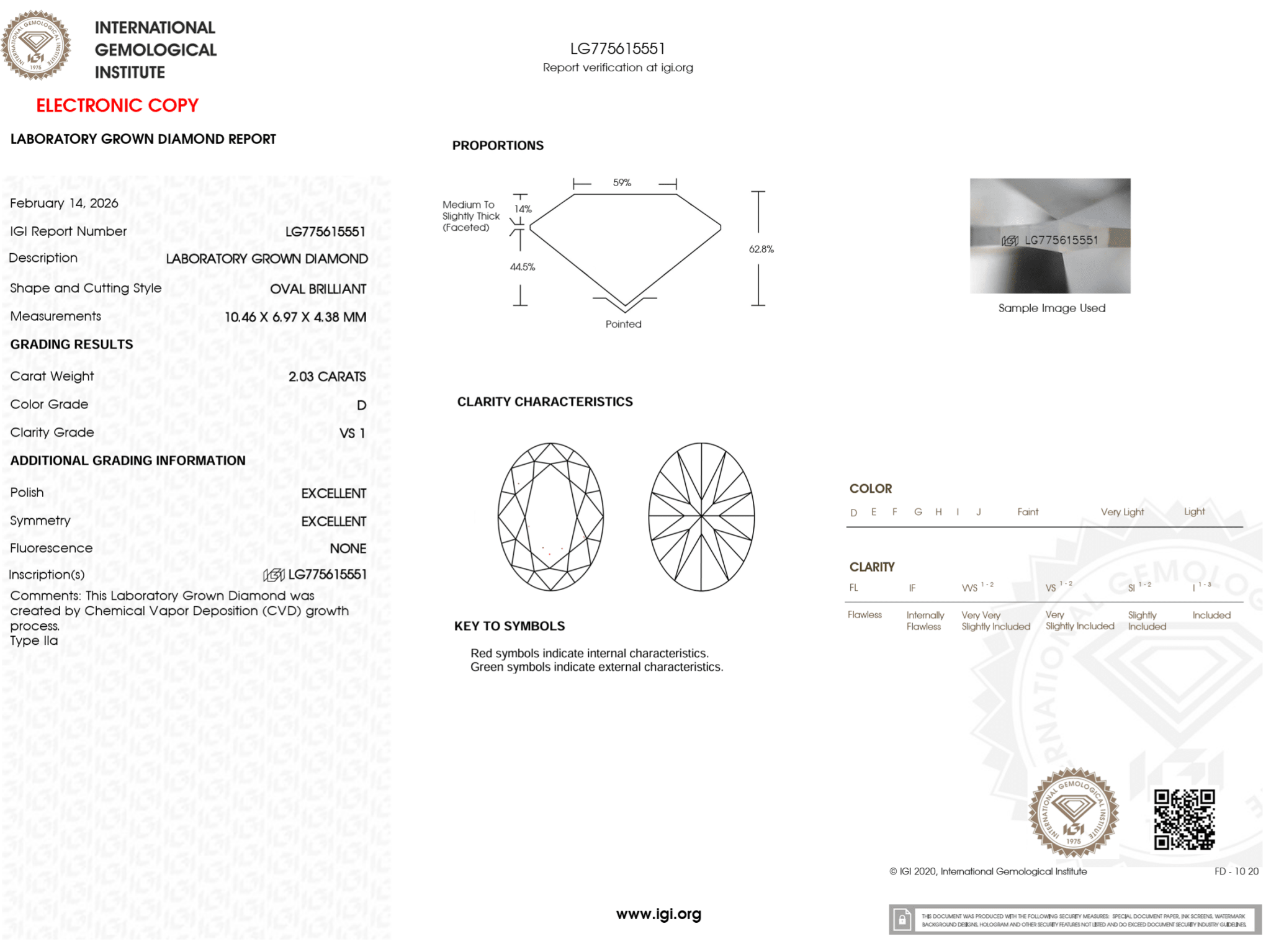 2.03 Carat D - VS1 Oval Lab Grown Diamond - IGI (125664) - PBD Loose Diamond