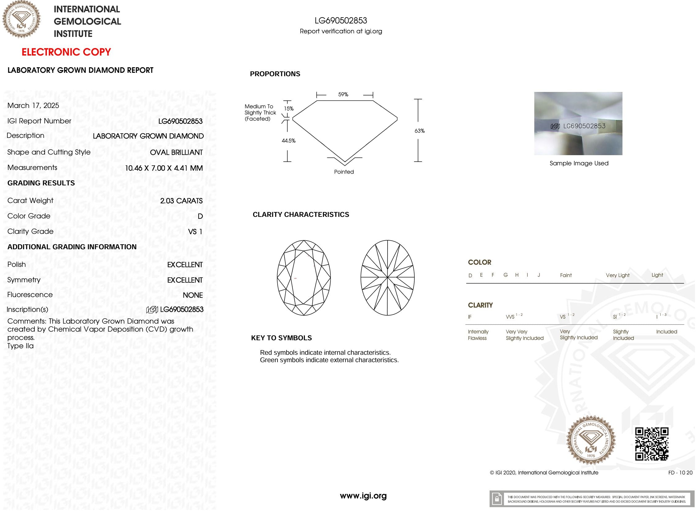 2.03 Carat D-VS1 Oval Lab Grown Diamond - IGI (#53759) Loose Diamond Princess Bride Diamonds 