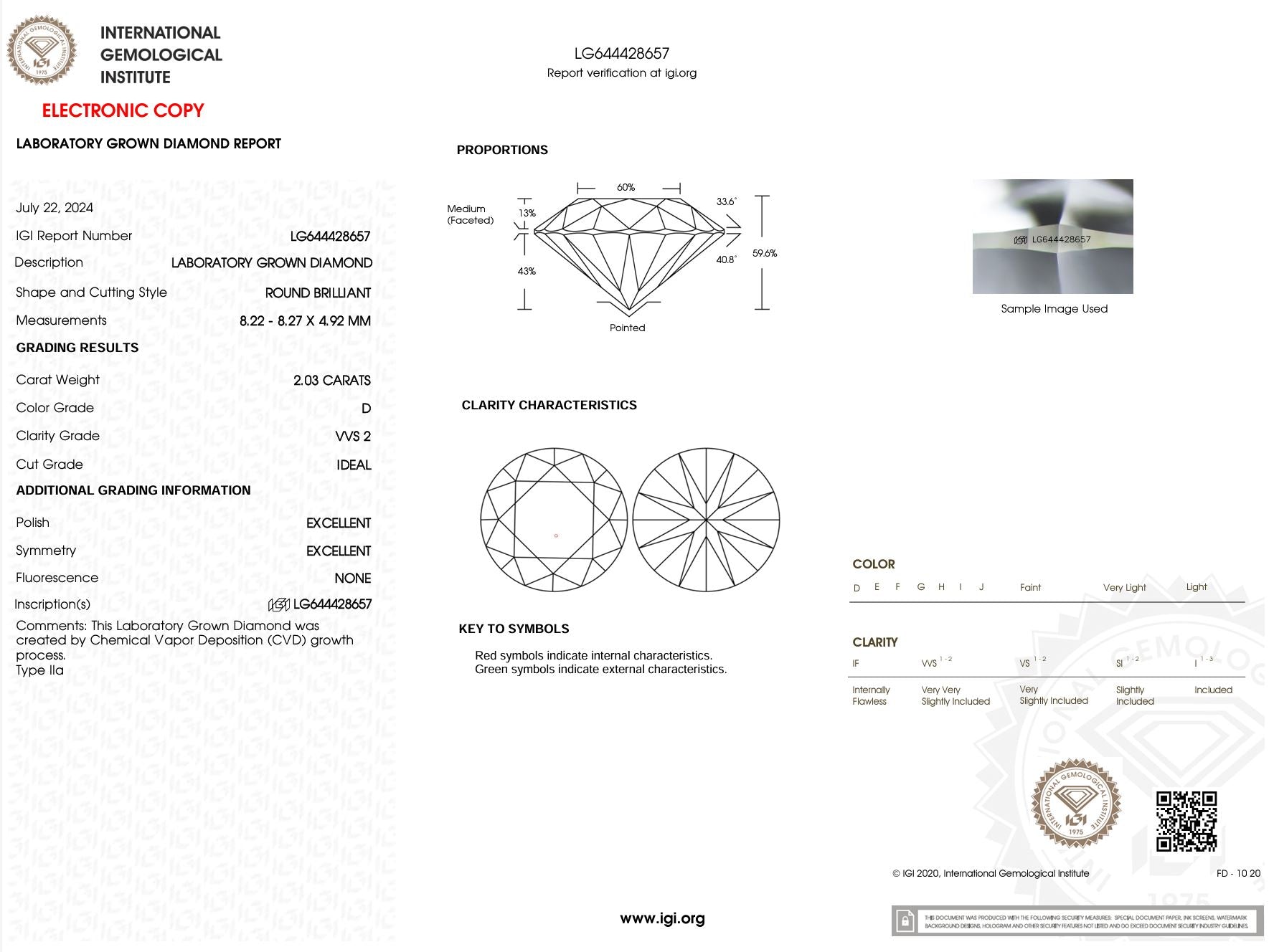 2.03 Carat D-VVS2 Round Lab Grown Diamond - IGI (#50232) Loose Diamond Princess Bride Diamonds 