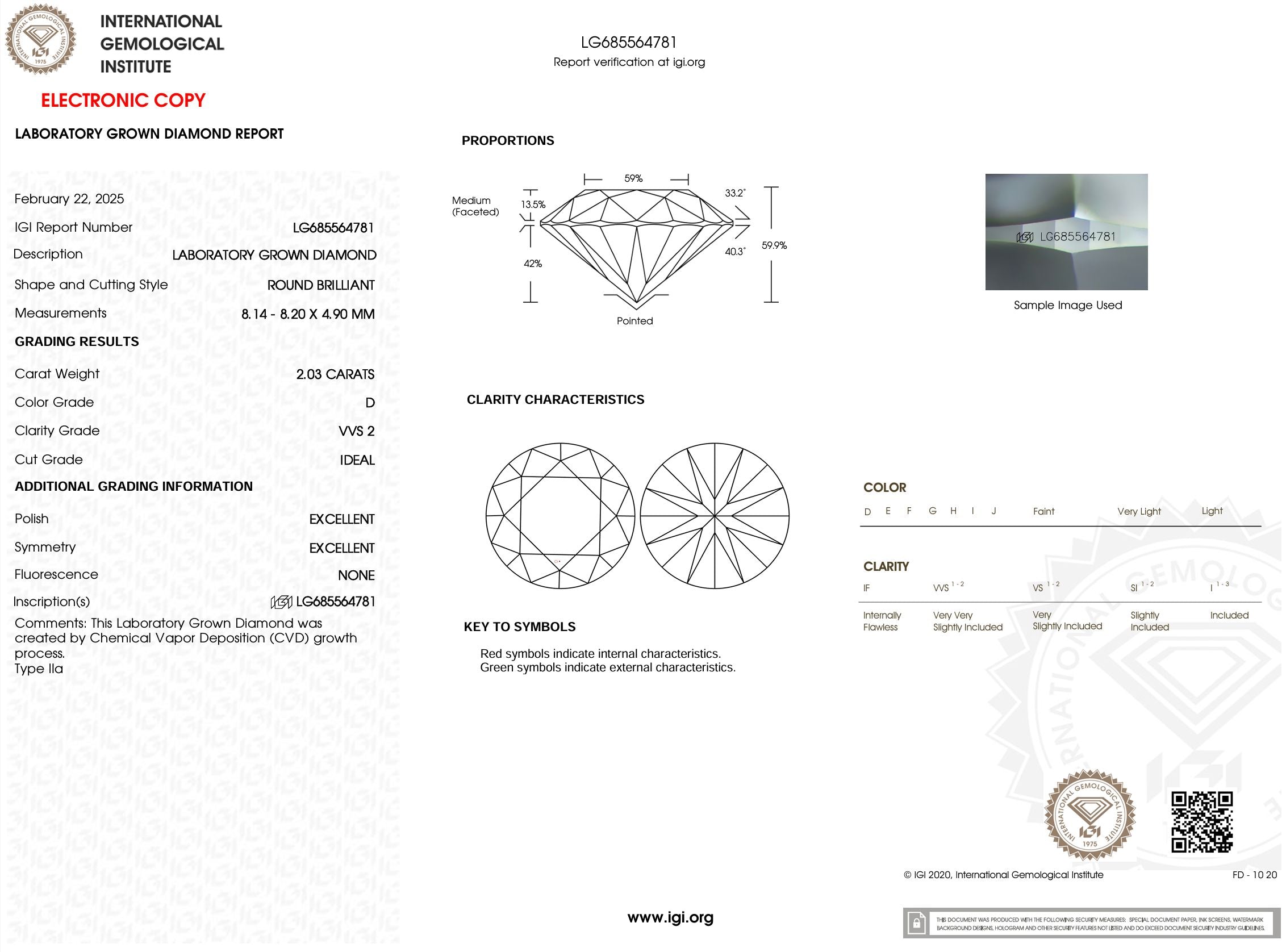 2.03 Carat D-VVS2 Round Lab Grown Diamond - IGI (#53795) Loose Diamond Princess Bride Diamonds 