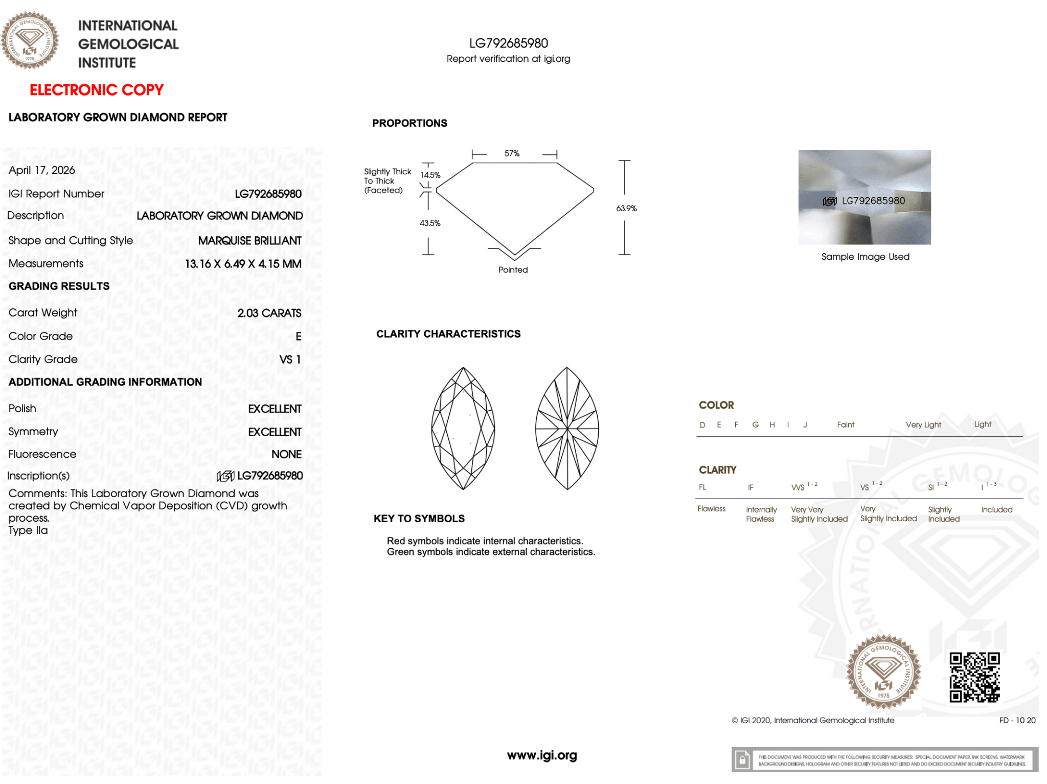 2.03 Carat E-VS1 Marquise Lab Grown Diamond - IGI (126476) - PBD Loose Diamond