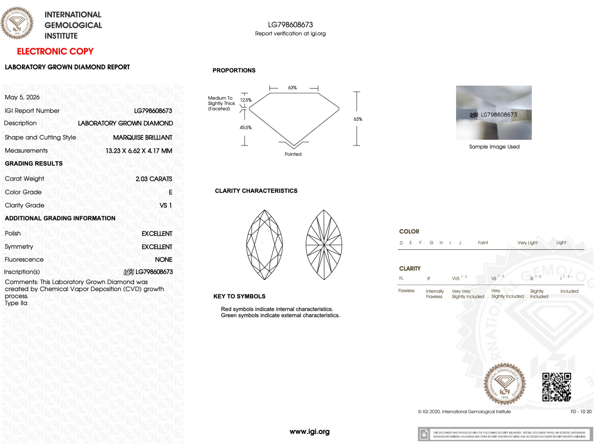 2.03 Carat E-VS1 Marquise Lab Grown Diamond - IGI (126477) - PBD Loose Diamond