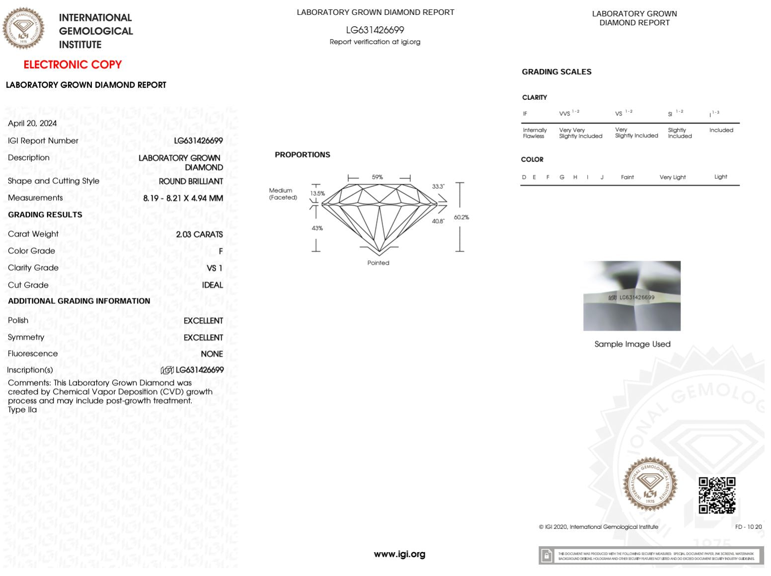 2.03 Carat F-VS1 Round Lab Grown Diamond - IGI (#50003) Loose Diamond Princess Bride Diamonds 