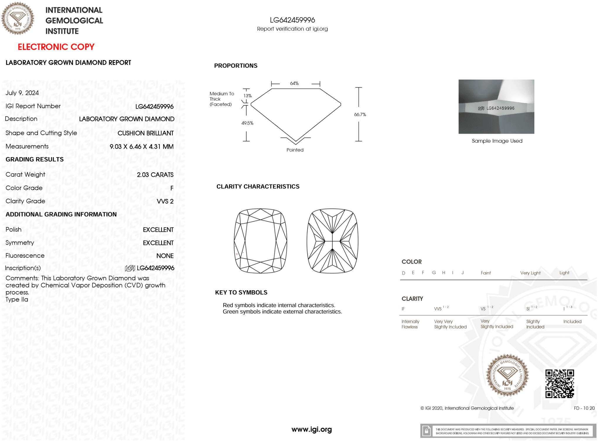 2.03 Carat F - VVS2 Elongated Cushion Lab Grown Diamond - IGI (120306) - PBD Loose Diamond