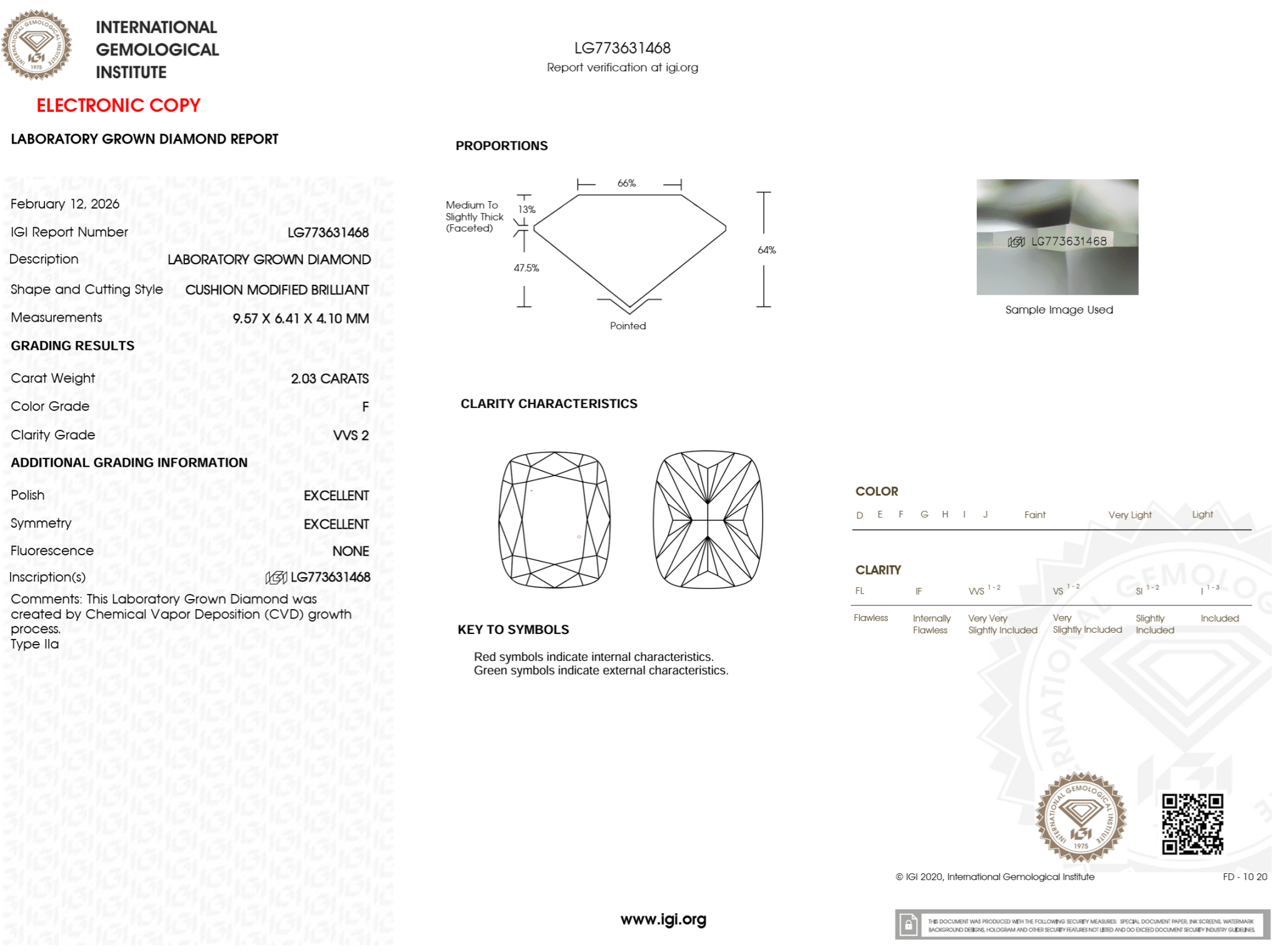 2.03 Carat F - VVS2 Elongated Cushion Lab Grown Diamond - IGI (125895) - PBD Loose Diamond