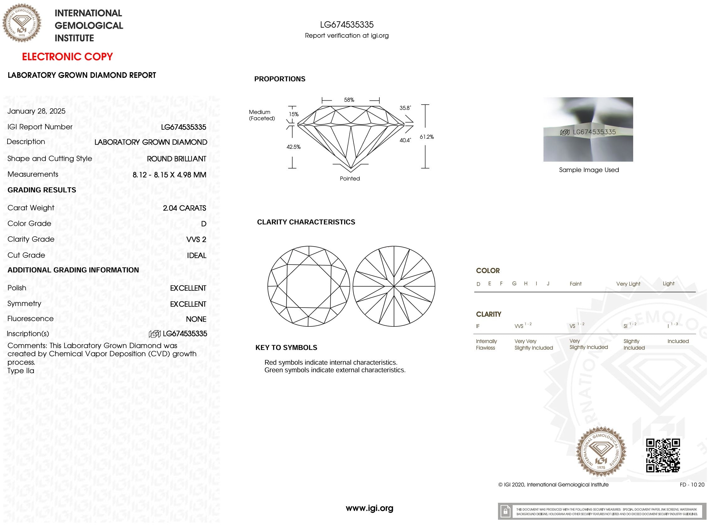 2.04 Carat D-VVS2 Round Lab Grown Diamond - IGI (#53793) Loose Diamond Princess Bride Diamonds 