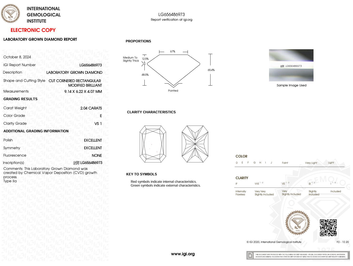 2.04 Carat E-VS1 Radiant Lab Grown Diamond - IGI (#51668) Loose Diamond Princess Bride Diamonds 