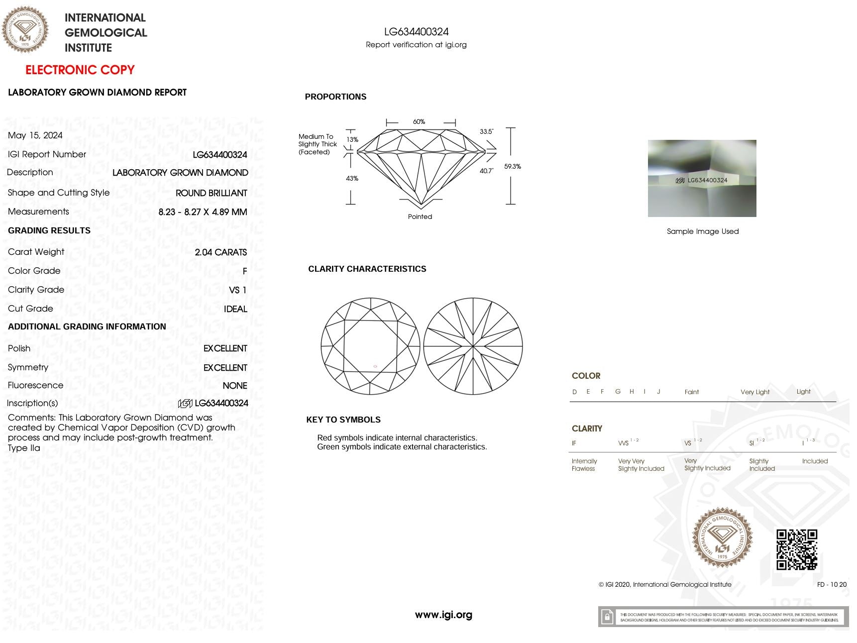 2.04 Carat F-VS1 Round Lab Grown Diamond - IGI (#5575) Loose Diamond Princess Bride Diamonds 