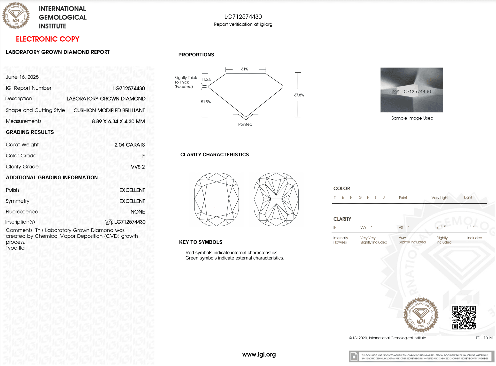 2.04 Carat F - VVS2 Elongated Cushion Lab Grown Diamond - IGI (121343) - PBD Loose Diamond