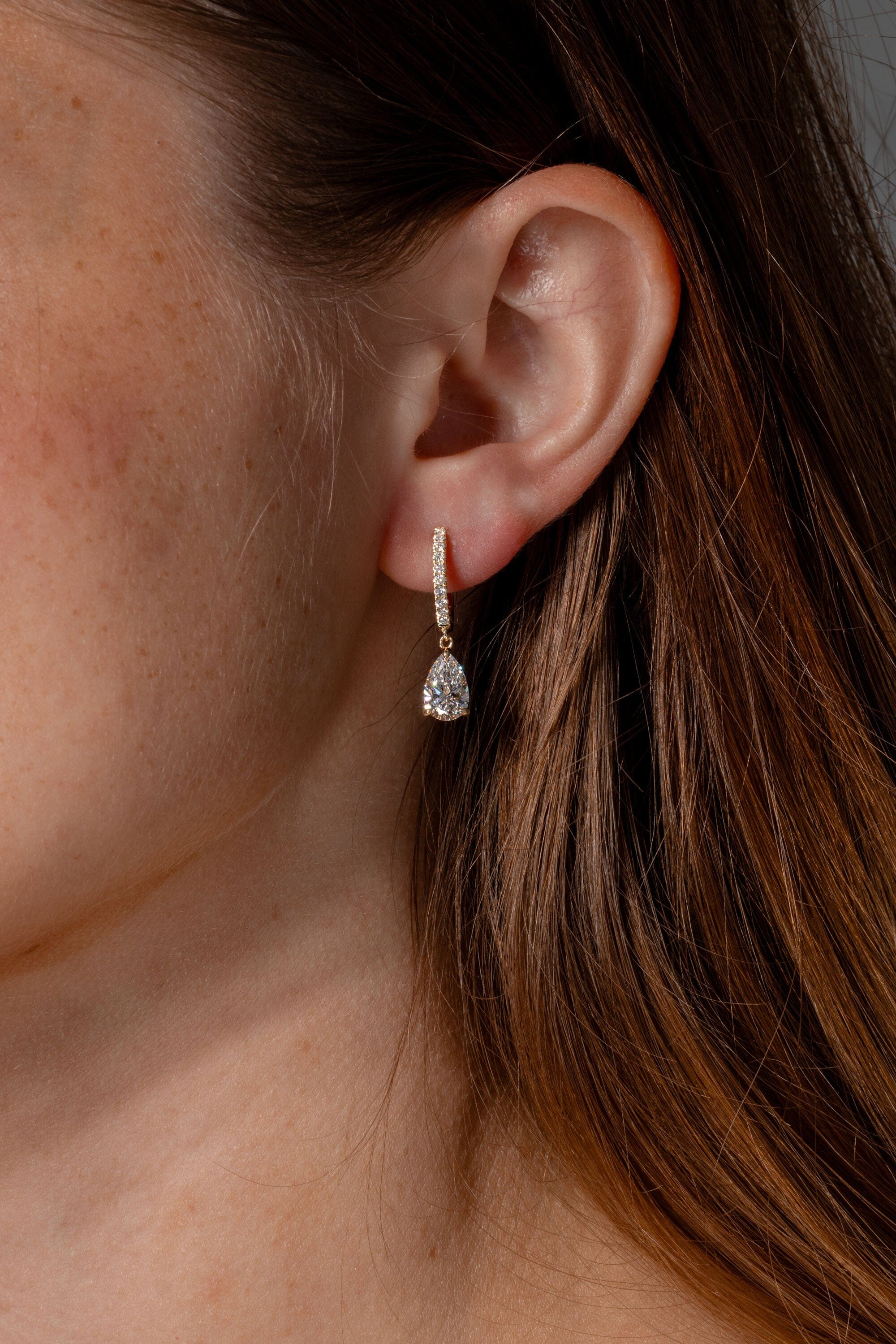 2.04ct D-VS1 Lab Diamond Pear Drop Hoops Earrings Princess Bride Diamonds 