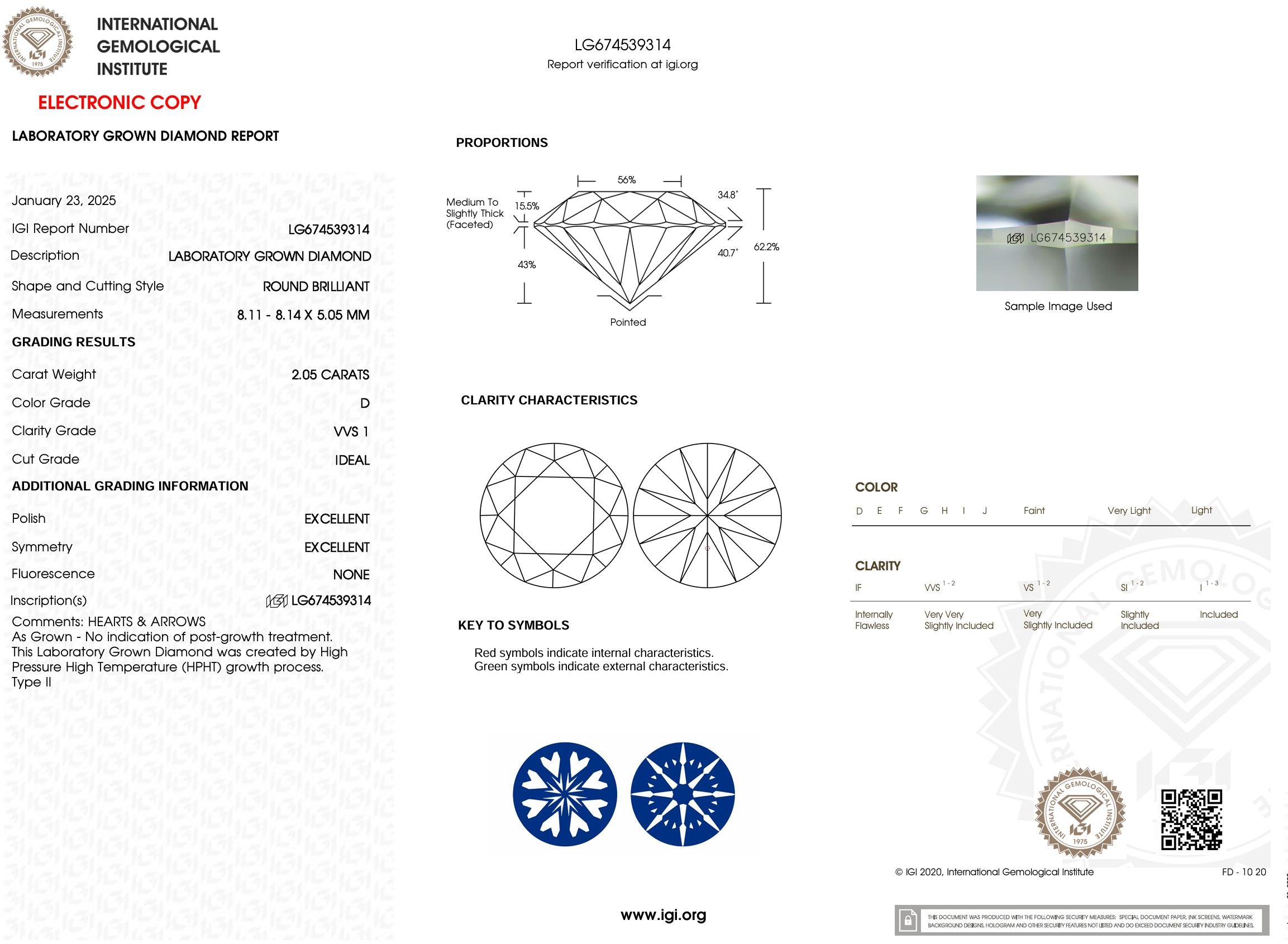 2.05 Carat D-VVS1 H&A Round Lab Grown Diamond - IGI (#53594) Loose Diamond Princess Bride Diamonds 