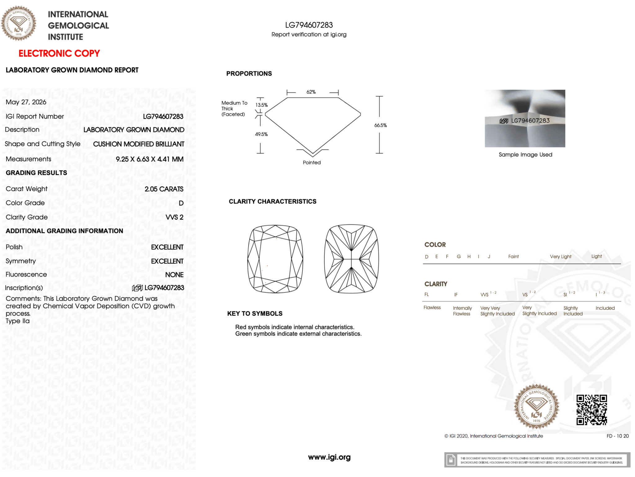2.05 Carat D-VVS2 Elongated Cushion Lab Grown Diamond - IGI (126766) - PBD Loose Diamond