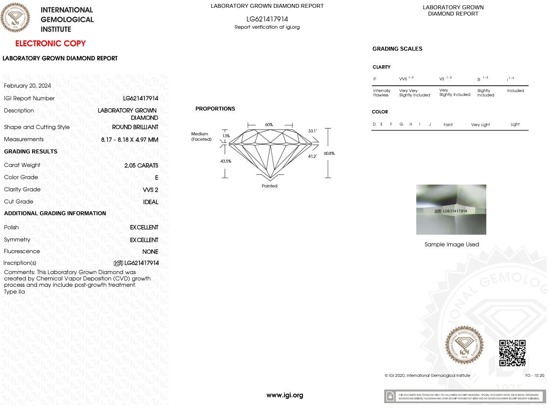 2.05 Carat E-VVS2 Round Lab Grown Diamond - IGI (#50602) Loose Diamond Princess Bride Diamonds 