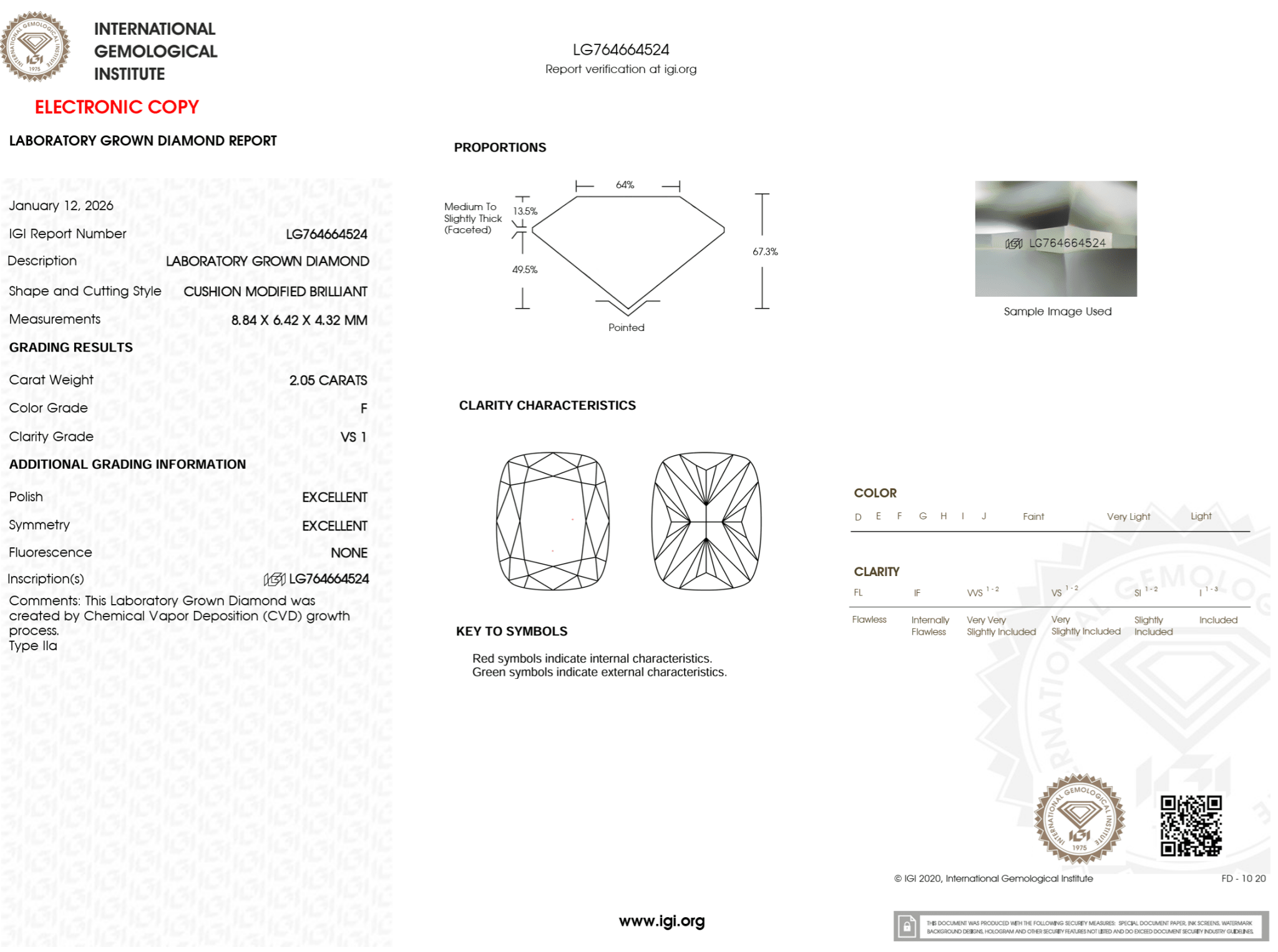 2.05 Carat F - VS1 Elongated Cushion Lab Grown Diamond - IGI (124526) - PBD Loose Diamond