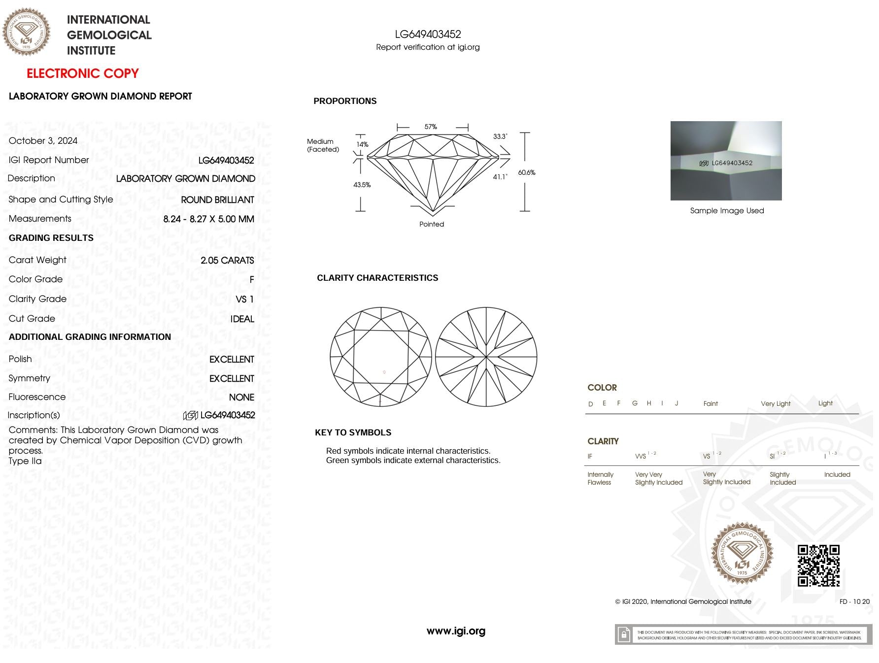 2.05 Carat F-VS1 Round Lab Grown Diamond - IGI (#50988) Loose Diamond Princess Bride Diamonds 