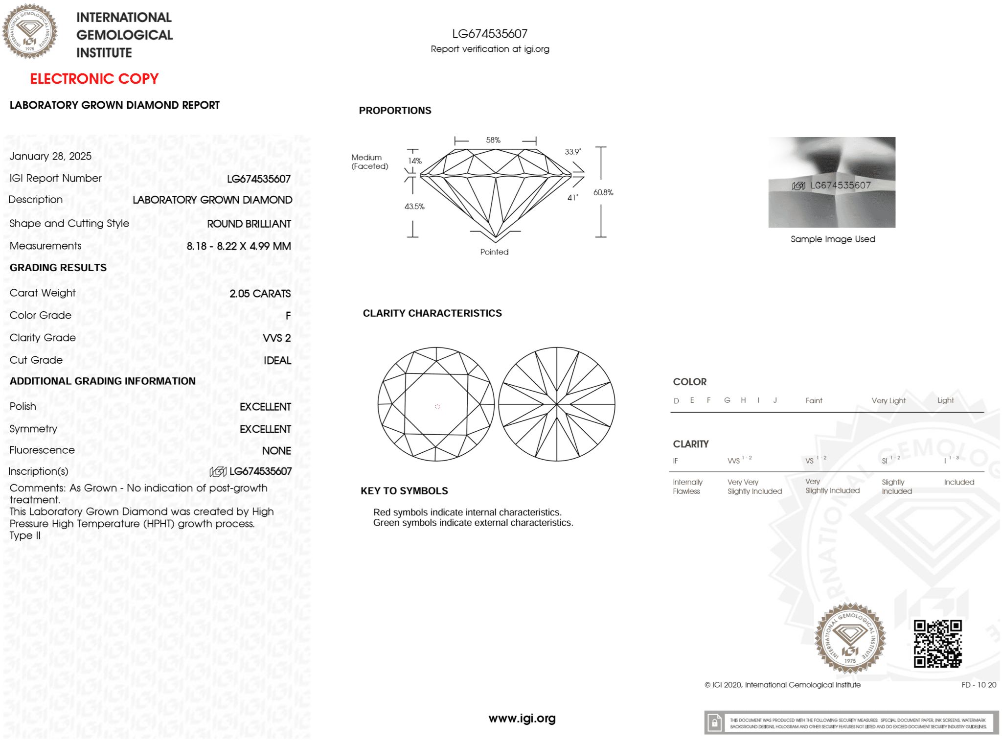 2.05 Carat F - VVS2 Round Lab Grown Diamond - IGI (122197) - PBD Loose Diamond